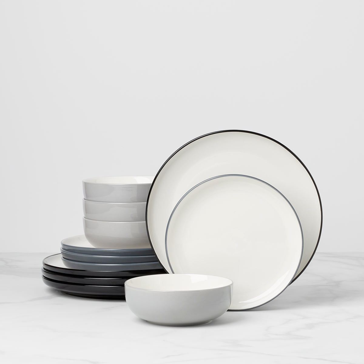 Ombre Porcelain Dinnerware Set - 12-Piece Colorful Dishwasher-Safe Plates
