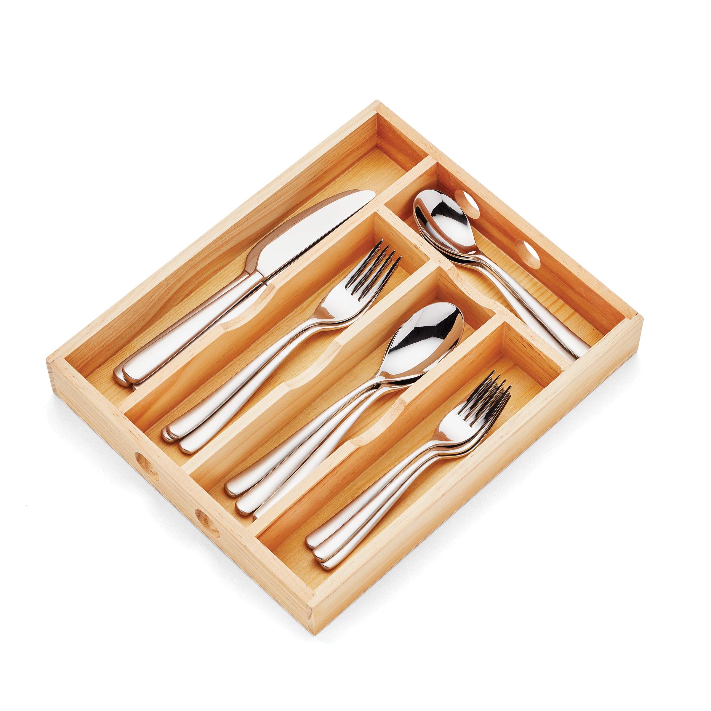 Wooden Flatware Organizer for Kitchen Drawer | Natural Wood Caddy