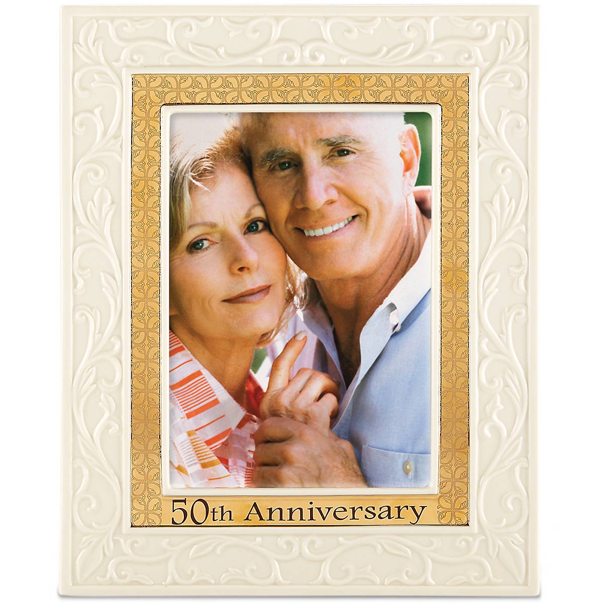 Elegant Ivory & Gold 5x7 Photo Frame for 50th Anniversary | Ceramic