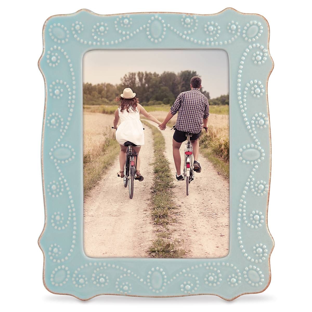 French Perle Ice Blue 5x7 Picture Frame with Beaded Design | Scalloped Edges
