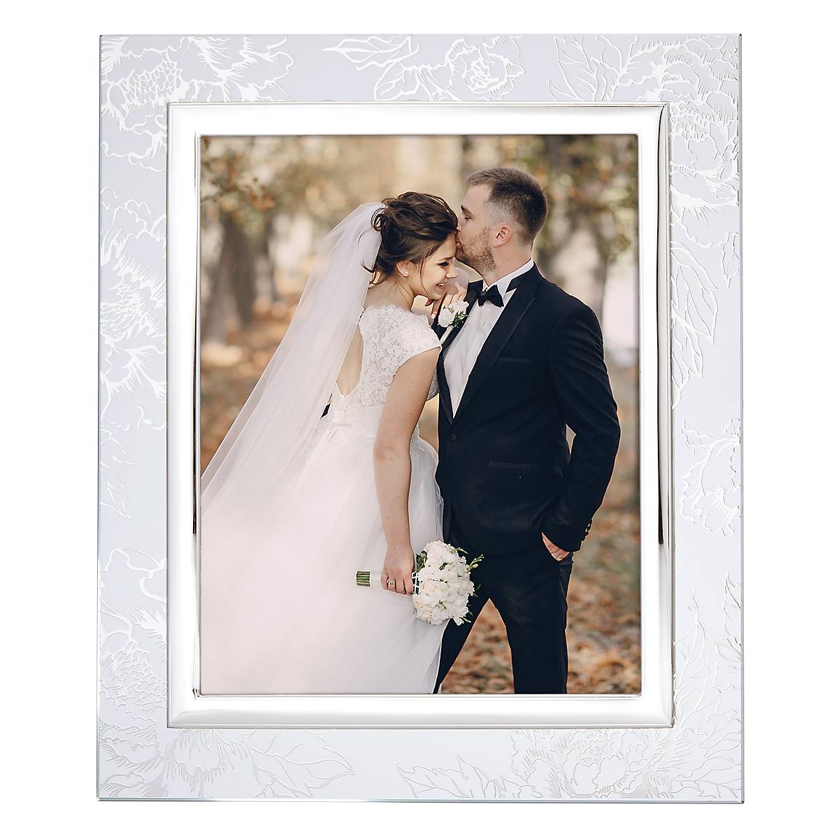 8x10 Picture Frame with Silver Peony Design | Italian Craftsmanship