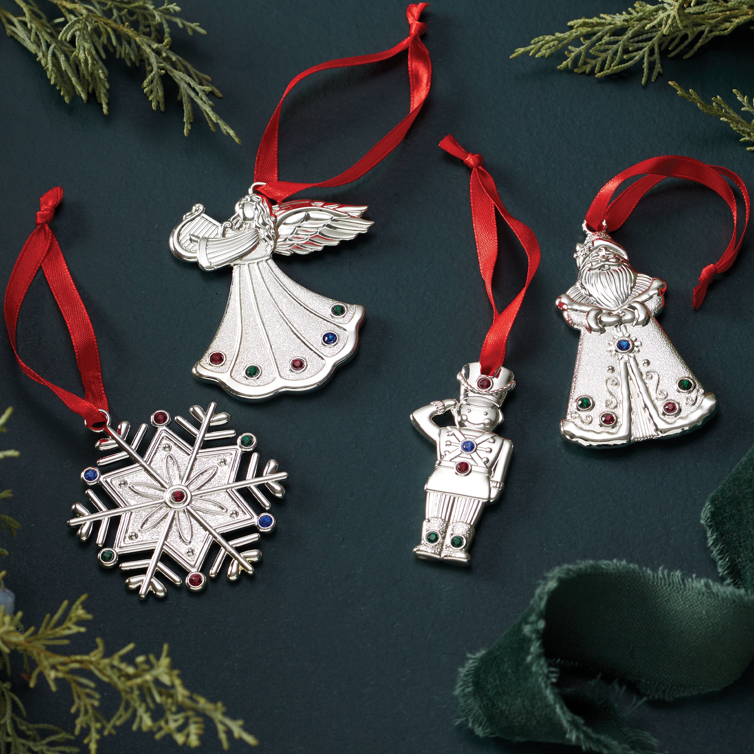 Silver Angel Charm Ornament with Multicolored Gems | Jeweled Keepsake