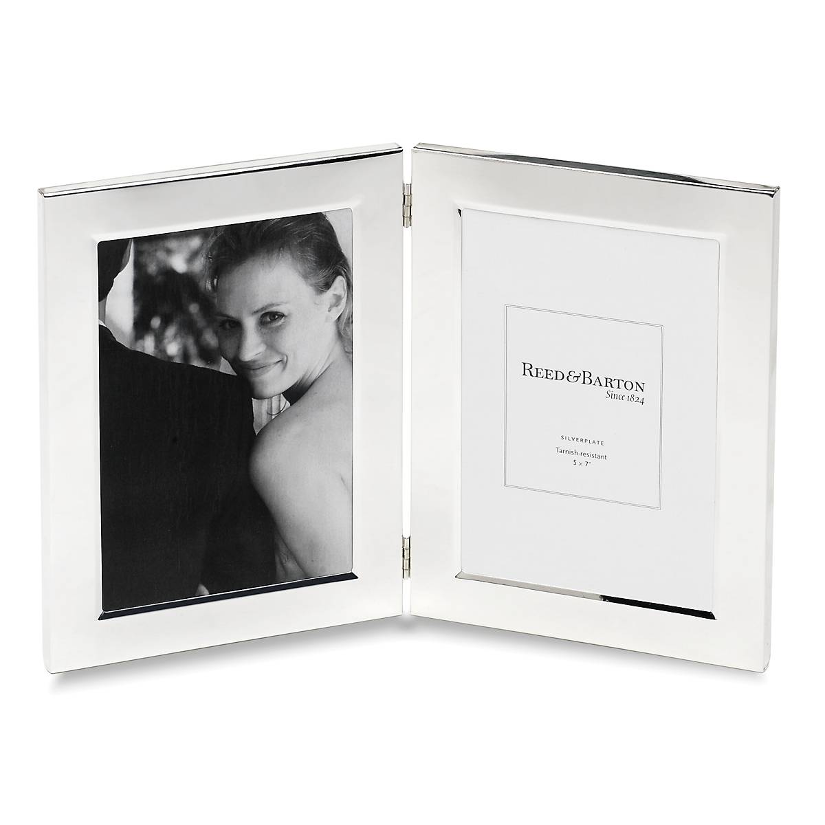5x7 Double Photo Frame in Classic Silverplate | Hinged Display