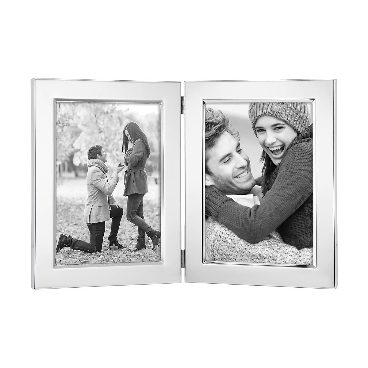 5x7 Double Photo Frame in Classic Silverplate | Hinged Display
