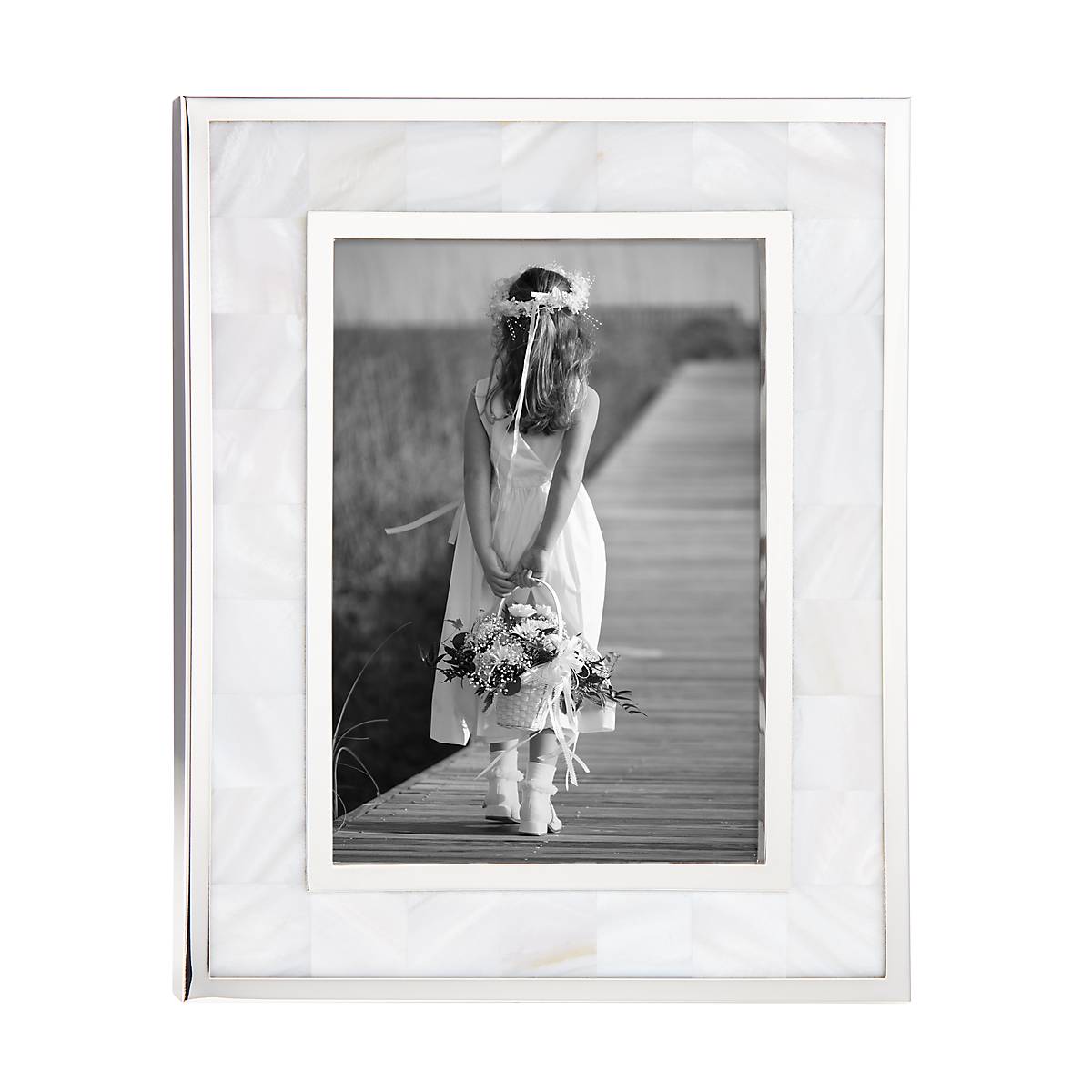 Mother of Pearl Photo Frame 5x7 with Silverplate Accents | Tarnish-Resistant