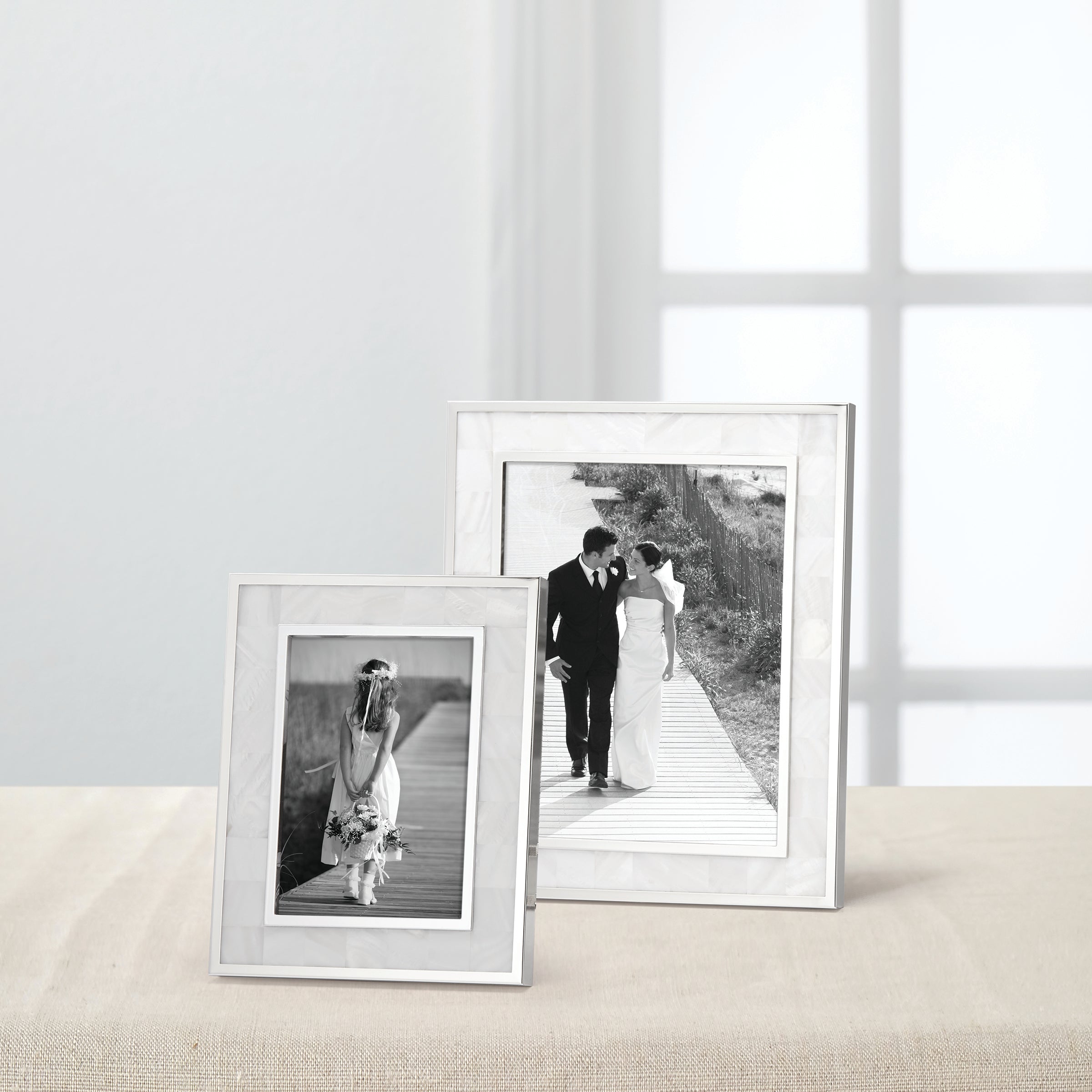 Mother of Pearl Photo Frame 5x7 with Silverplate Accents | Tarnish-Resistant