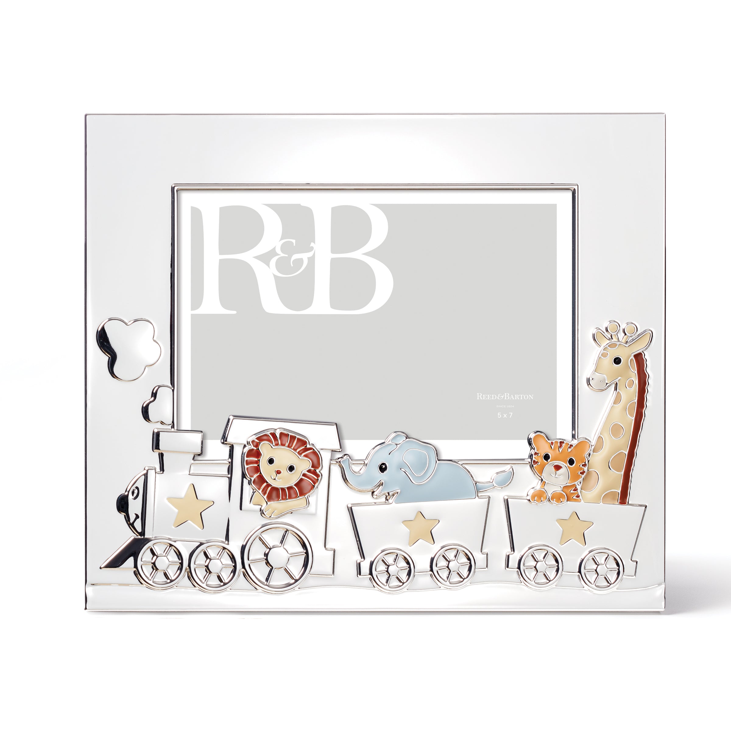 Silverplate Animal Train Picture Frame 5x7 for Nursery | Neutral Zoo Design