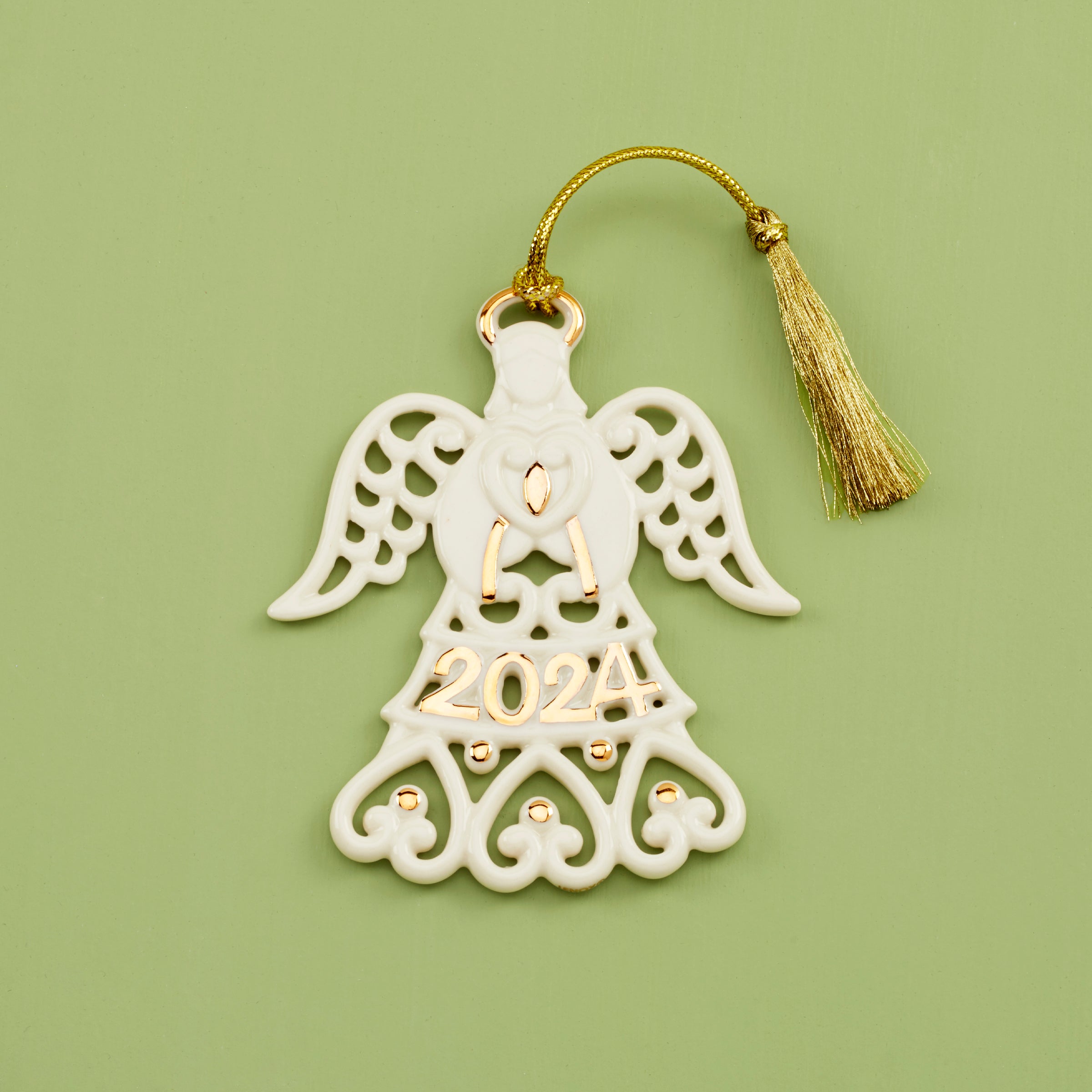 2024 Angel Ornament - Porcelain Keepsake for Memories | Golden Design