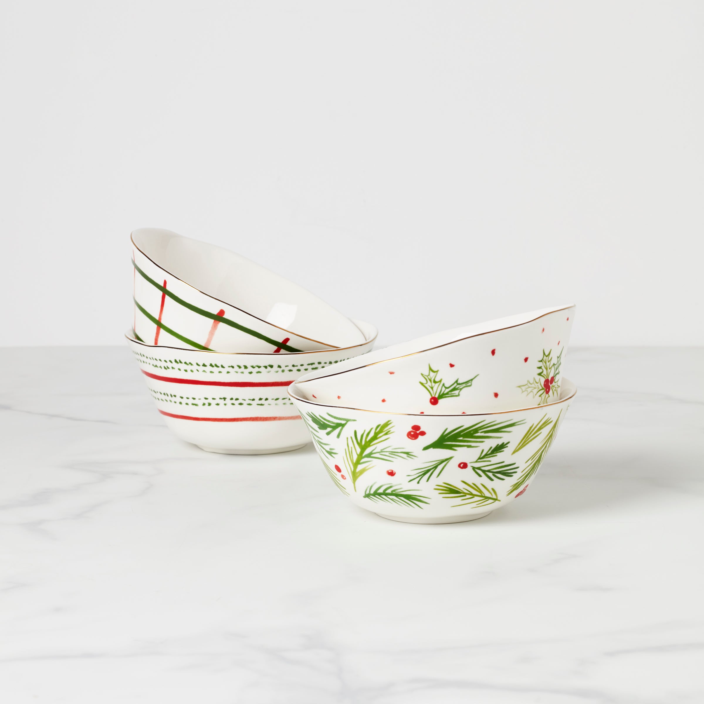 Hand-Sketched Porcelain Bowls Set of 4 | Bayberry All-Purpose