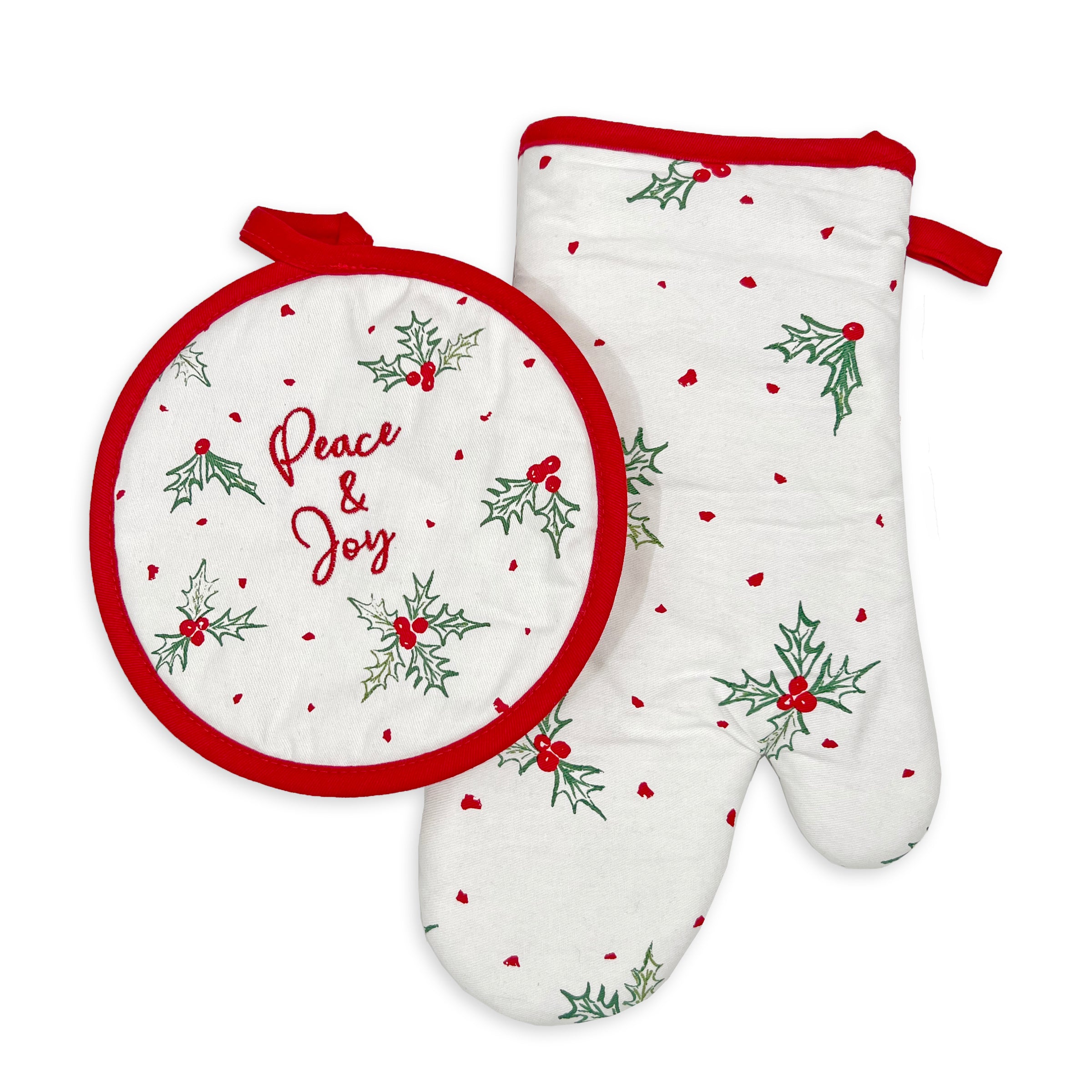 Bayberry Oven Mitt & Pot Holder Set with Holiday Motifs | 2-Piece
