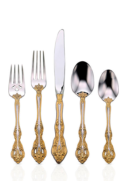 Luxury Gold-Tipped Michelangelo Dinnerware Set | 5-Piece Place Setting