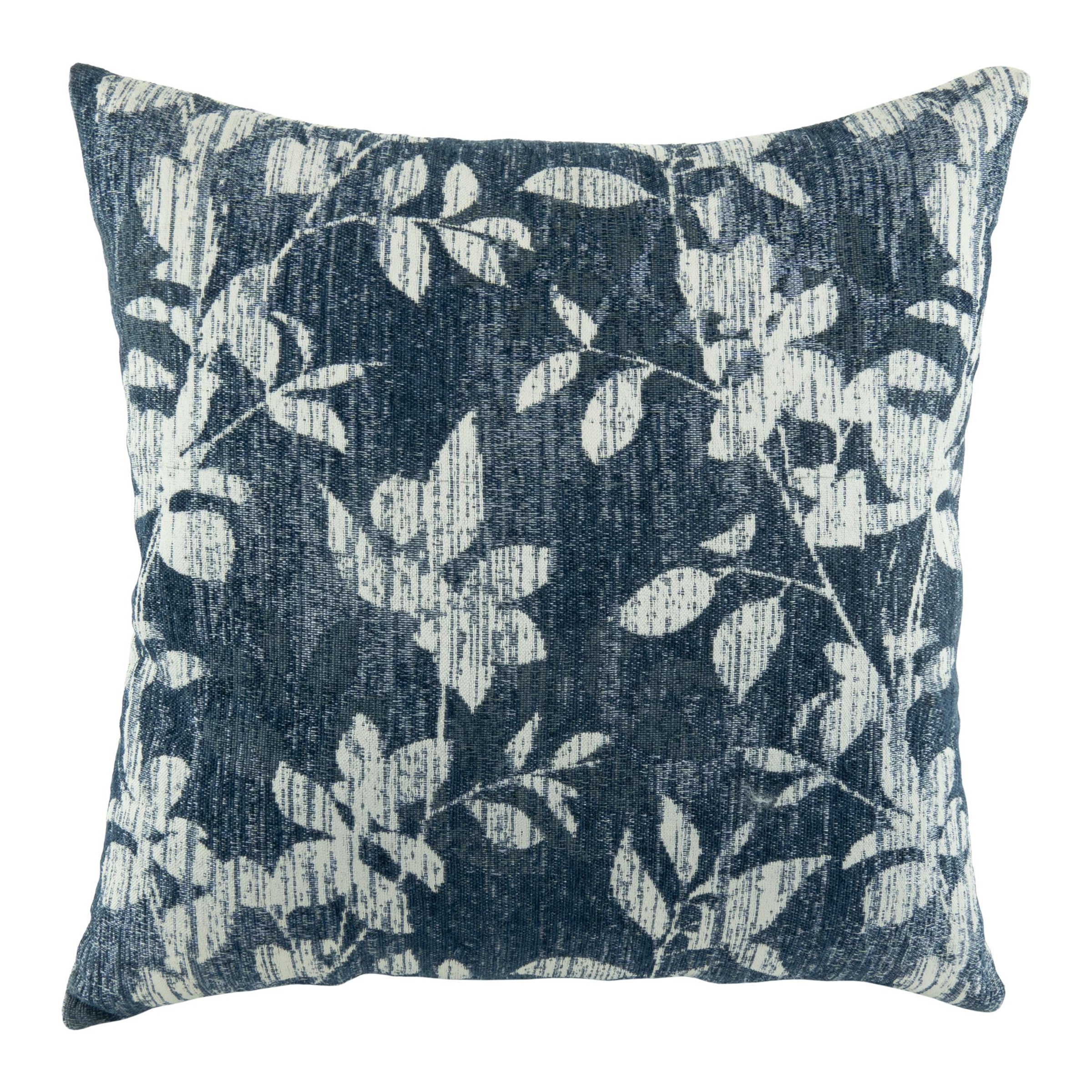Dark Navy Blue Heather Throw Pillow with Vintage Leaves | 20x20