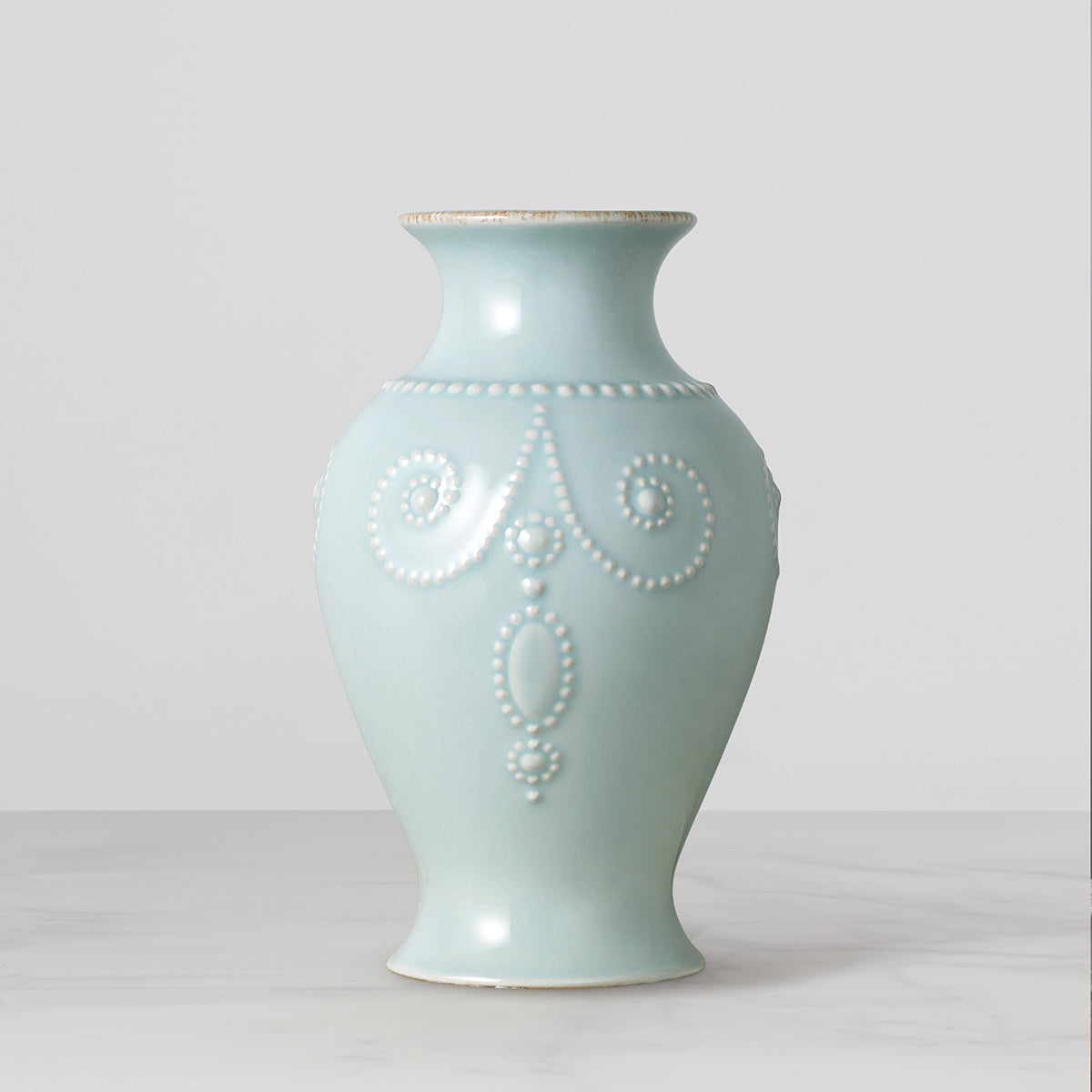 Ice Blue Beaded Stoneware Vase | French Perle Gift for Homeowners