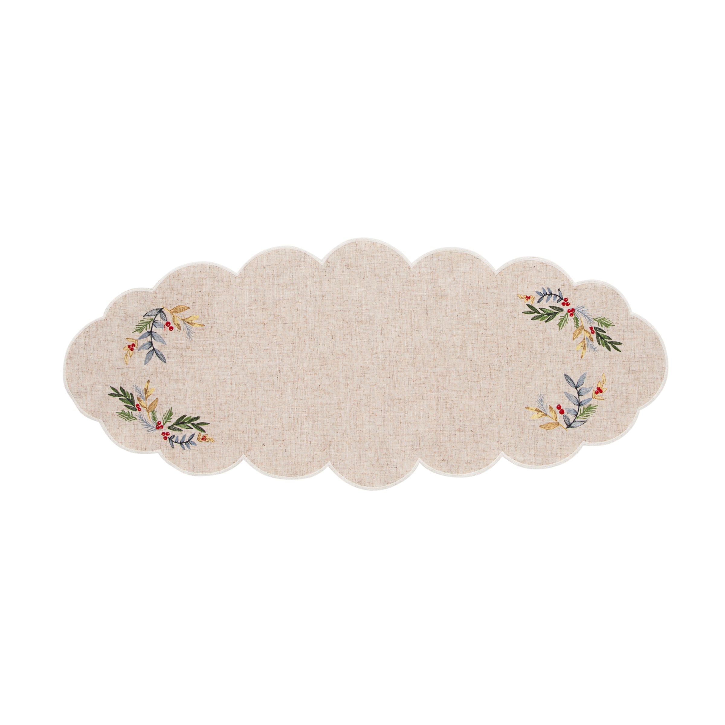 French Country Embroidered Holly Centerpiece 14x31 | French Perle