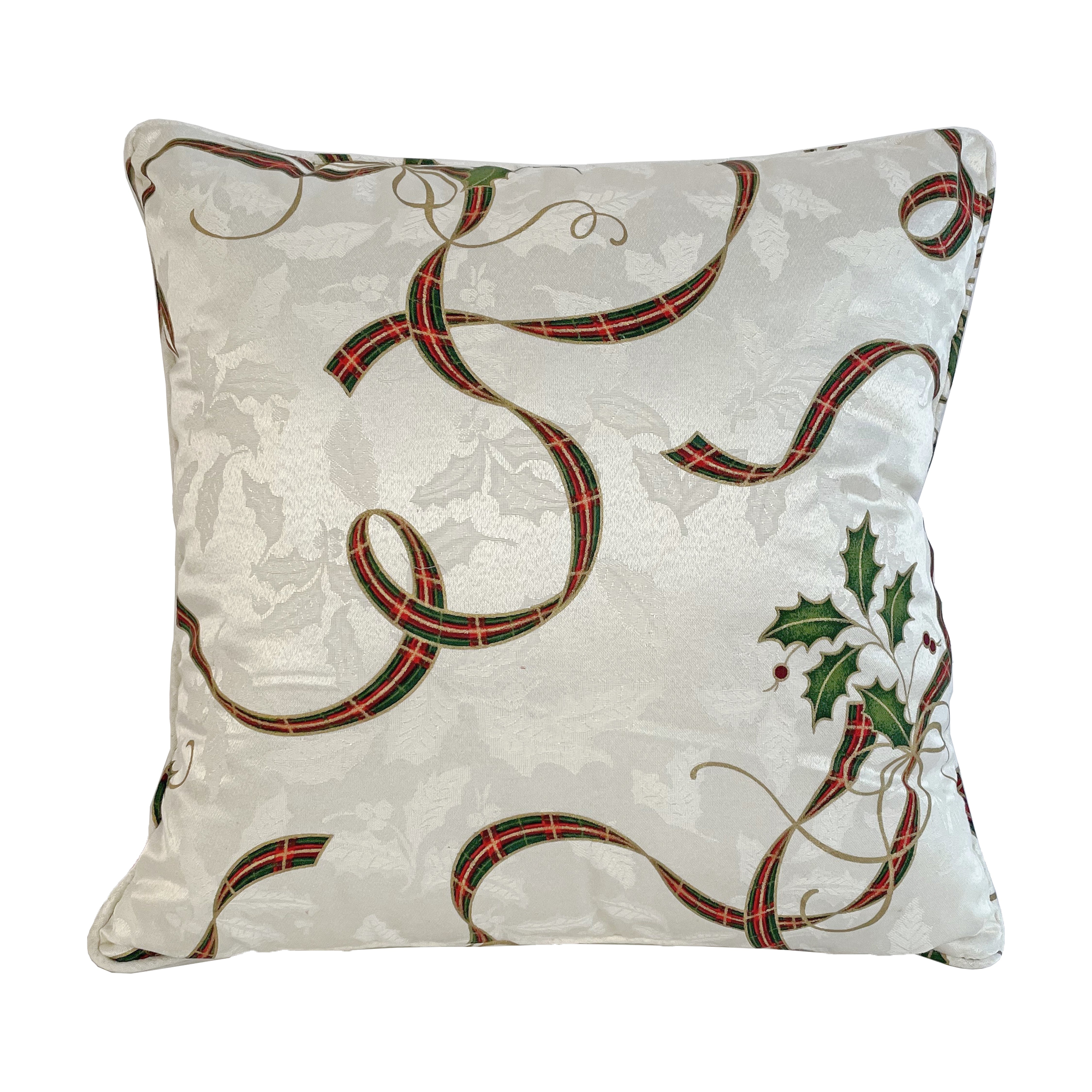 Holiday Plaid Ribbon Throw Pillow 20x20 | Cozy Christmas Decor