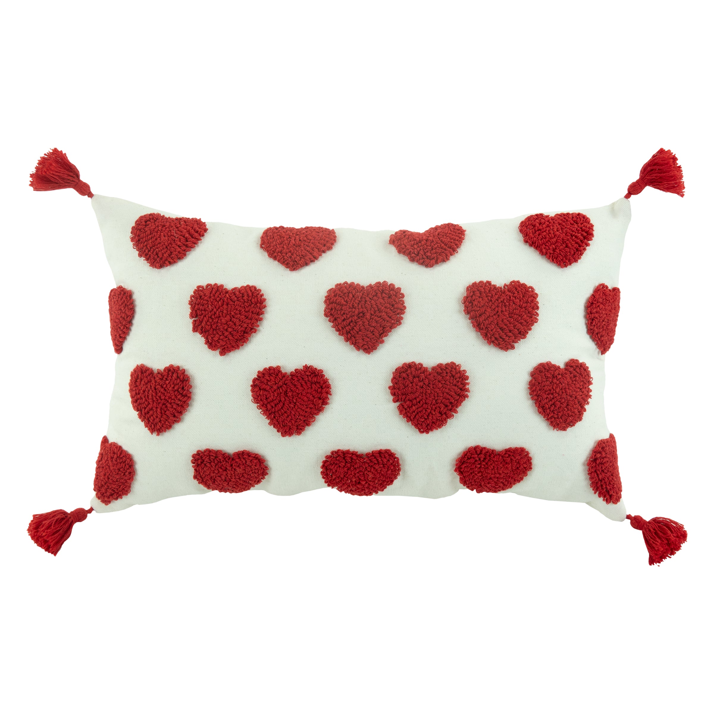 Plush Heart Throw Pillow with Tassels | 12x20 Romantic Decor