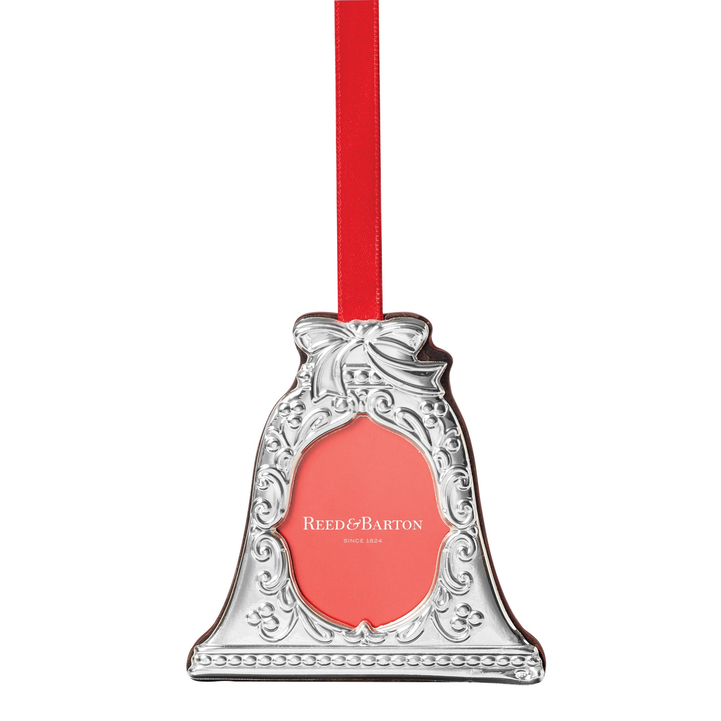 Bell-Shaped Photo Frame Ornament with Holiday Engravings | Sterling