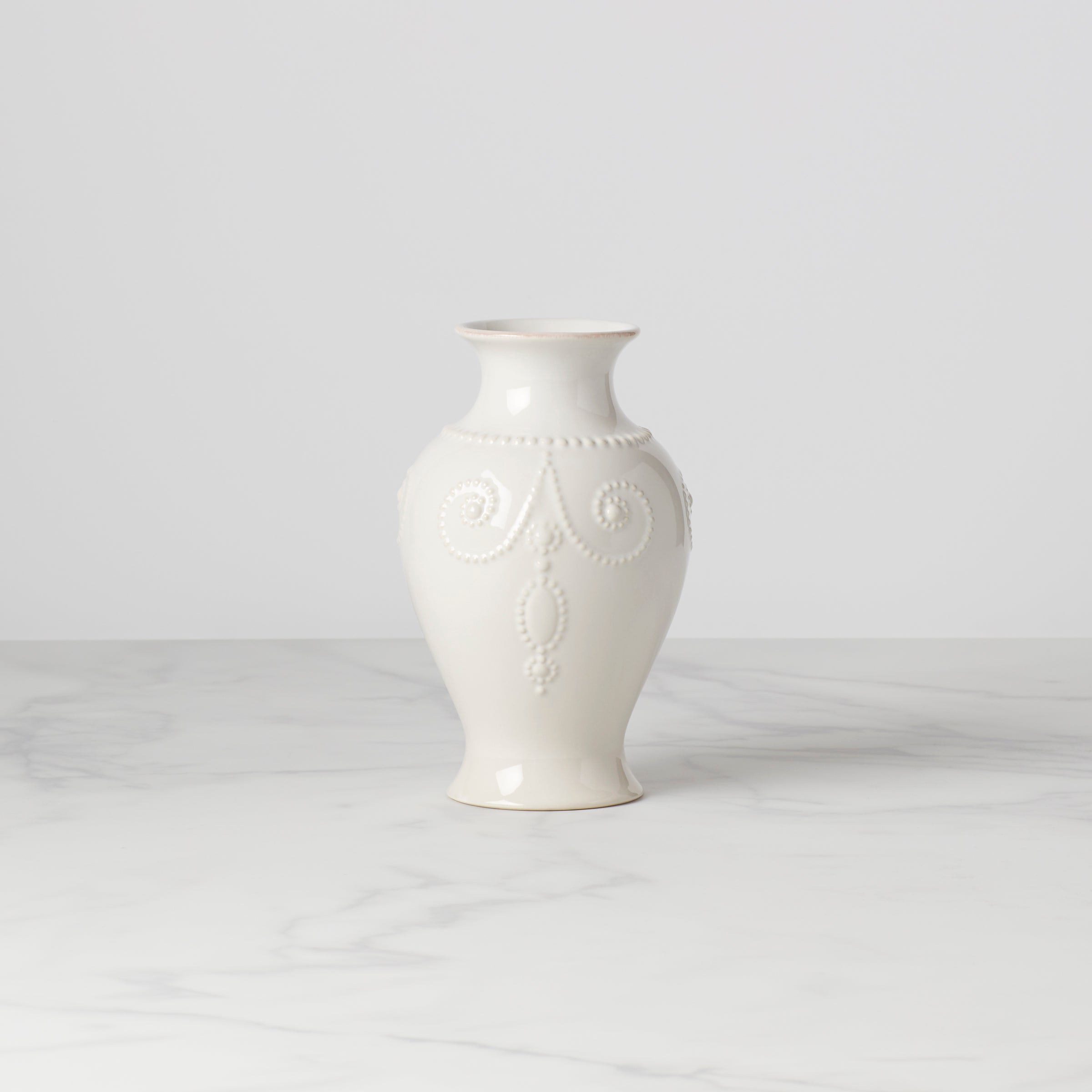White Stoneware Bouquet Vase with Raised Beads | French Perle