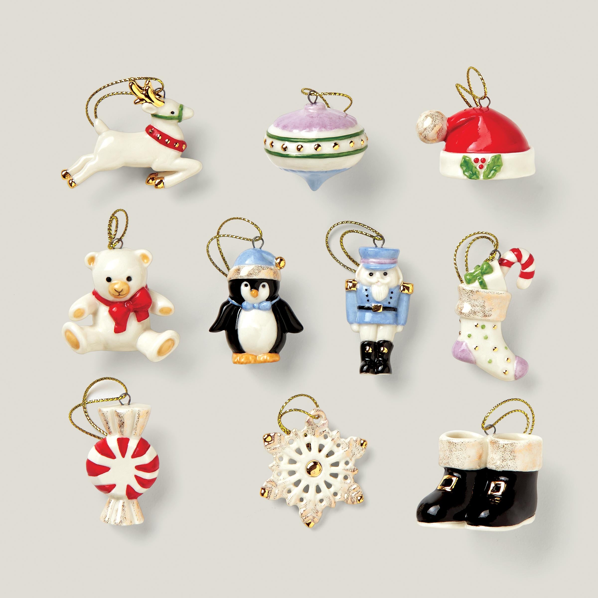 Hand-Painted Ceramic Christmas Ornament Set | 10-Piece
