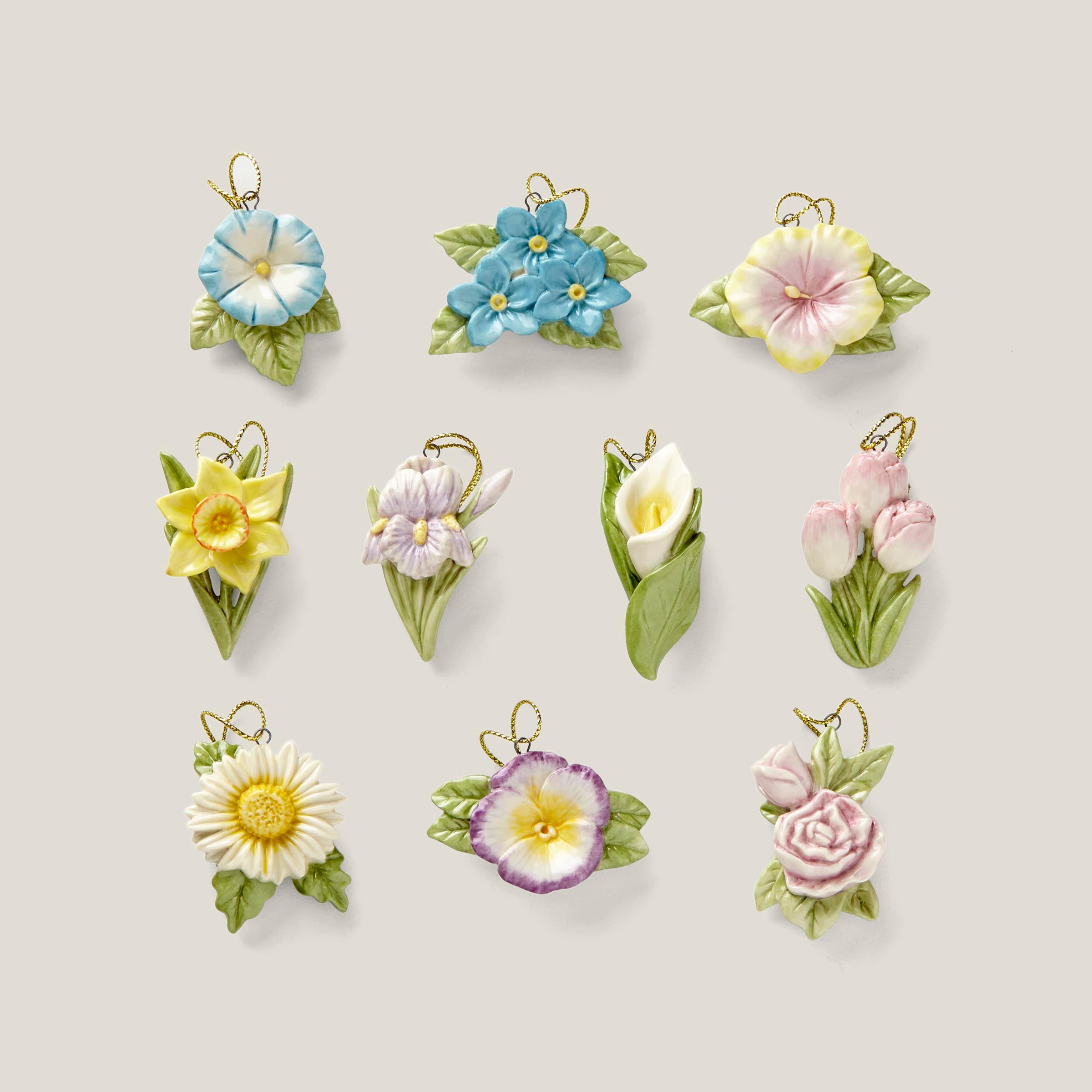 Porcelain Flower Ornament Set - 10-Piece Spring Decor | Celebrate Flowers