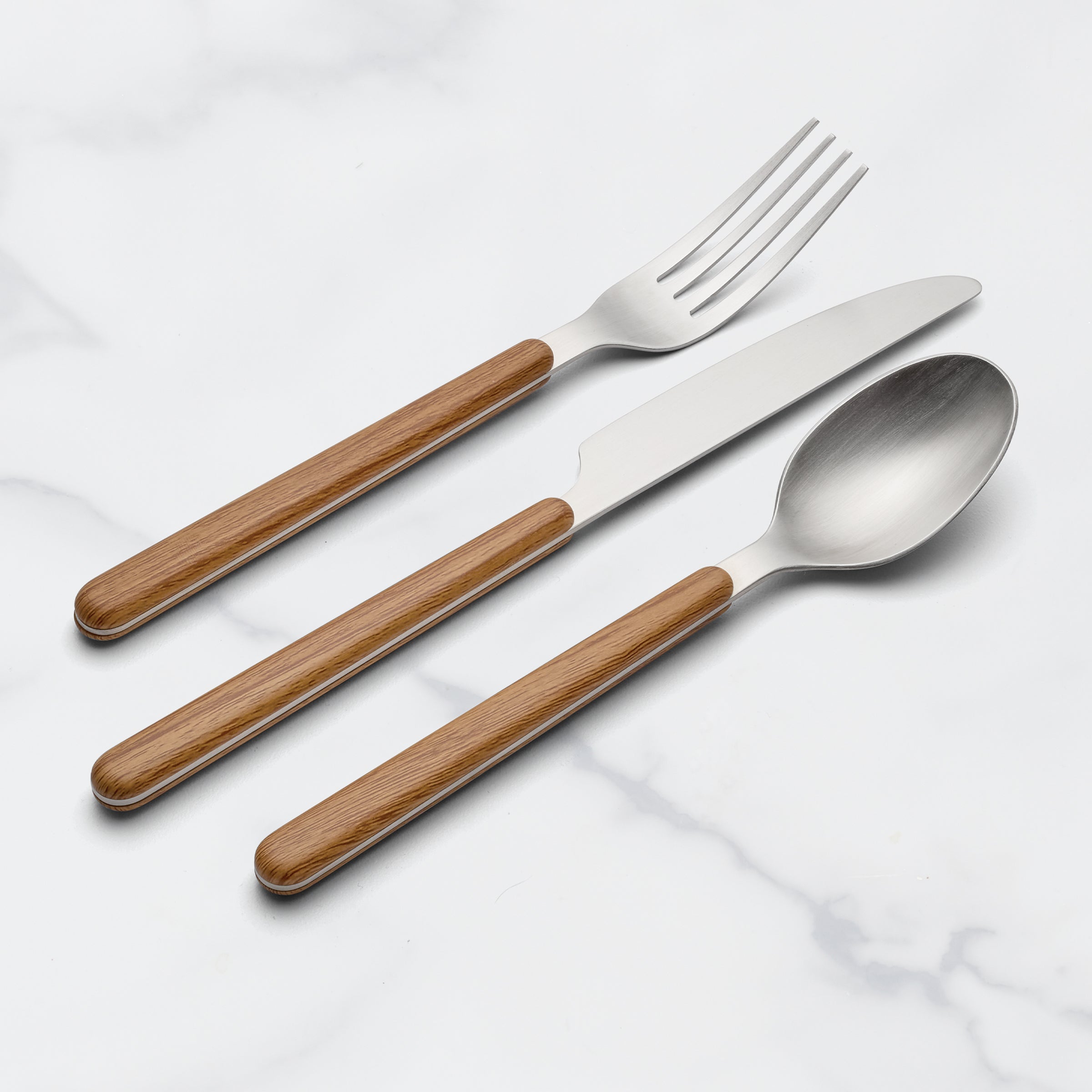 Faux Wood Flatware Set - 12 Piece Rustic Mirror Handle | 24 Seven