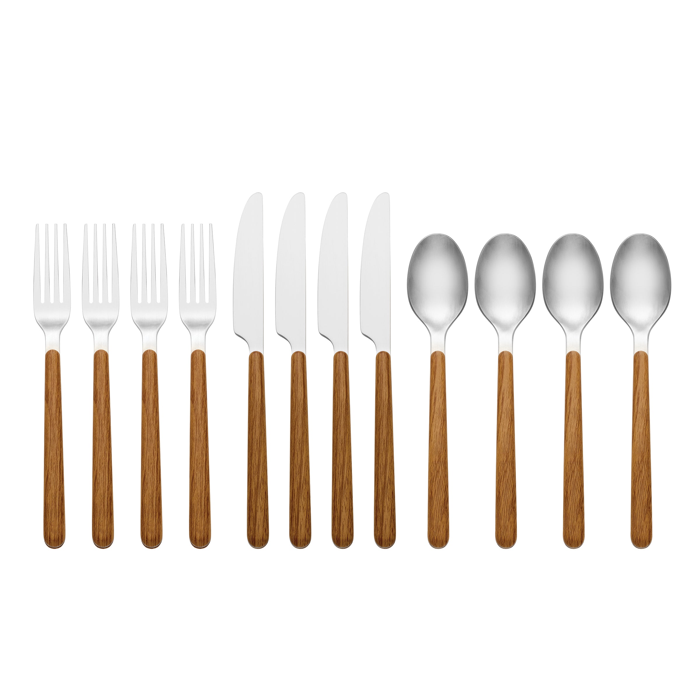 Faux Wood Flatware Set - 12 Piece Rustic Mirror Handle | 24 Seven