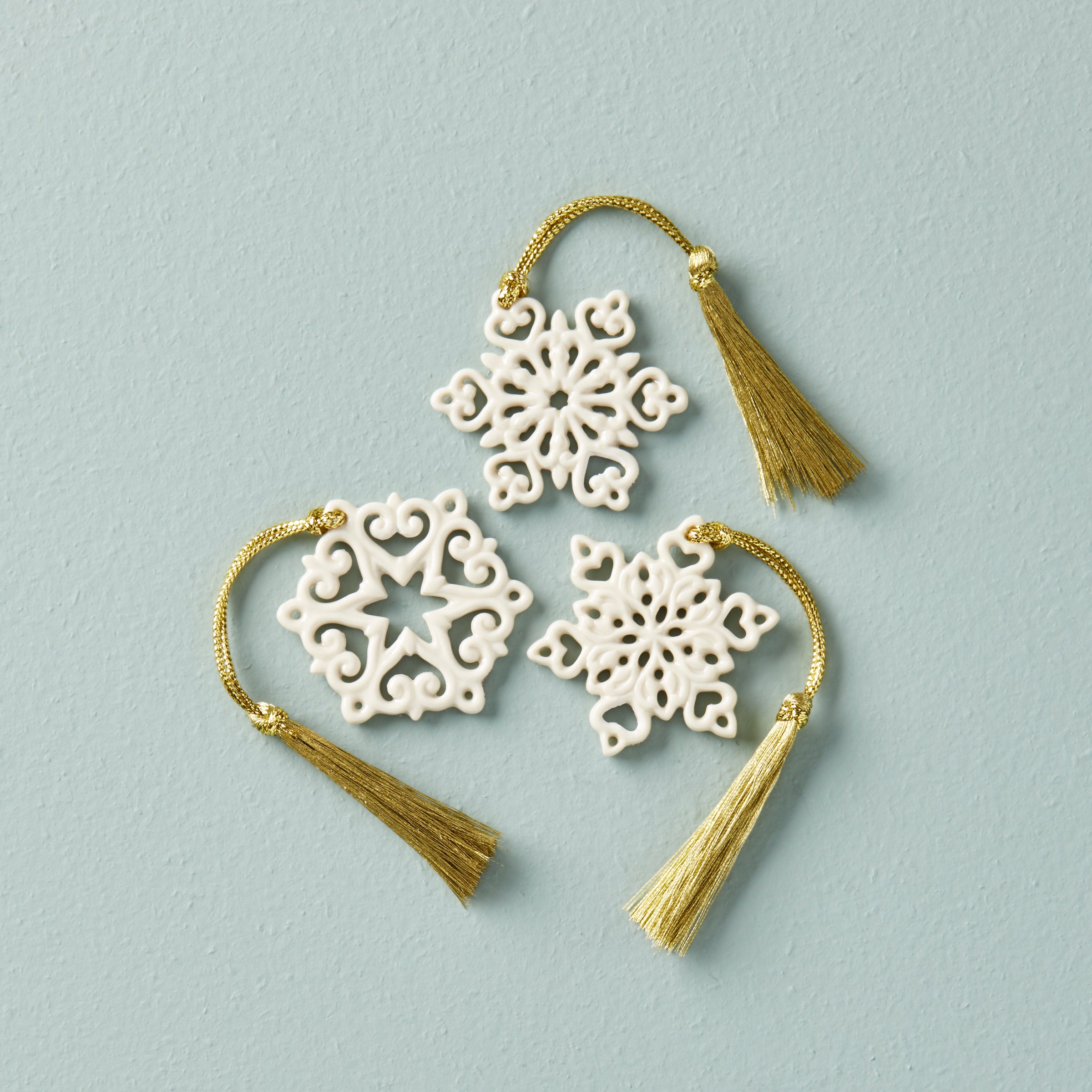 Mini Porcelain Snowflake Ornaments - 3-Piece Set for Holiday Decor
