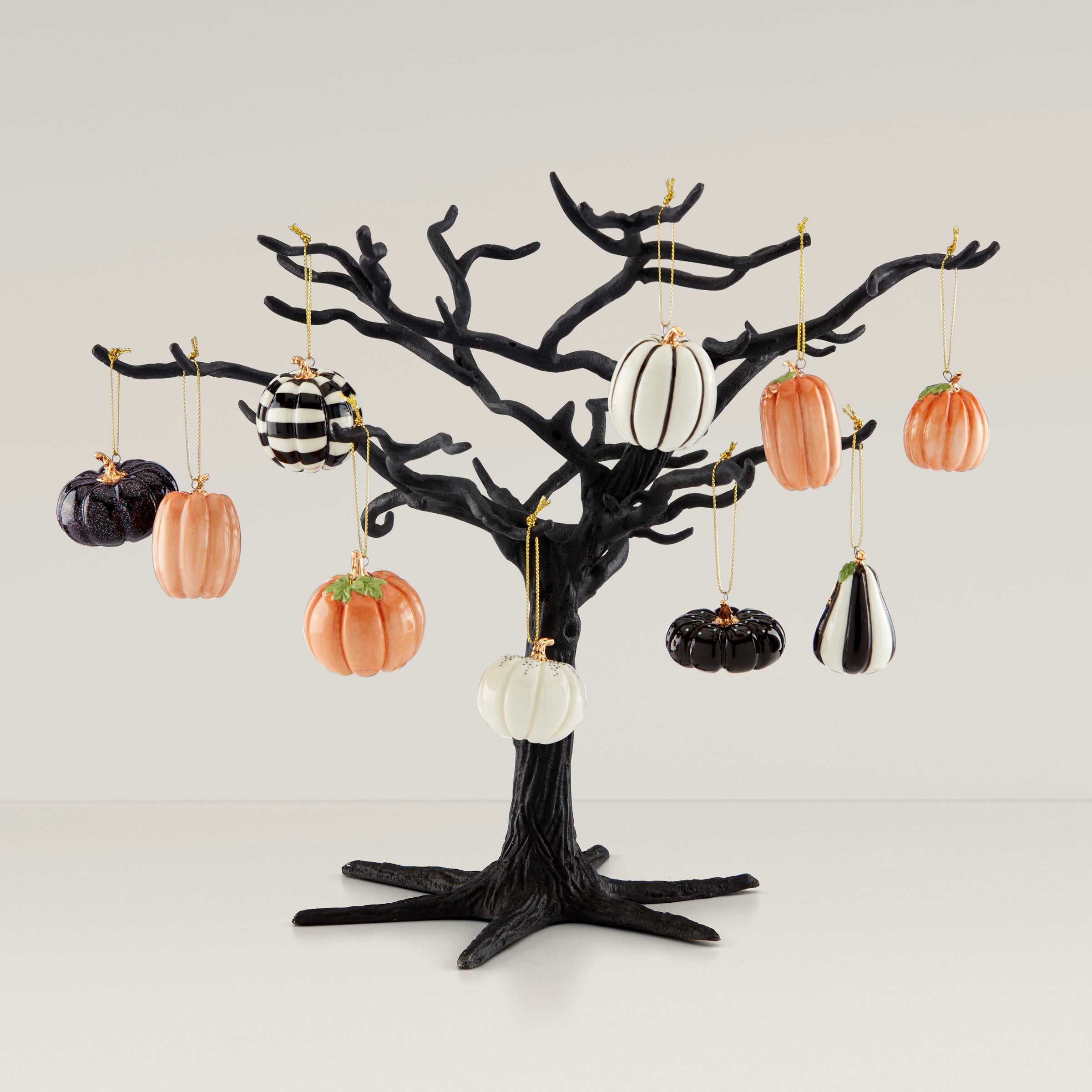 Mini Pumpkin Ornament Set with Black Tree | Halloween Decor