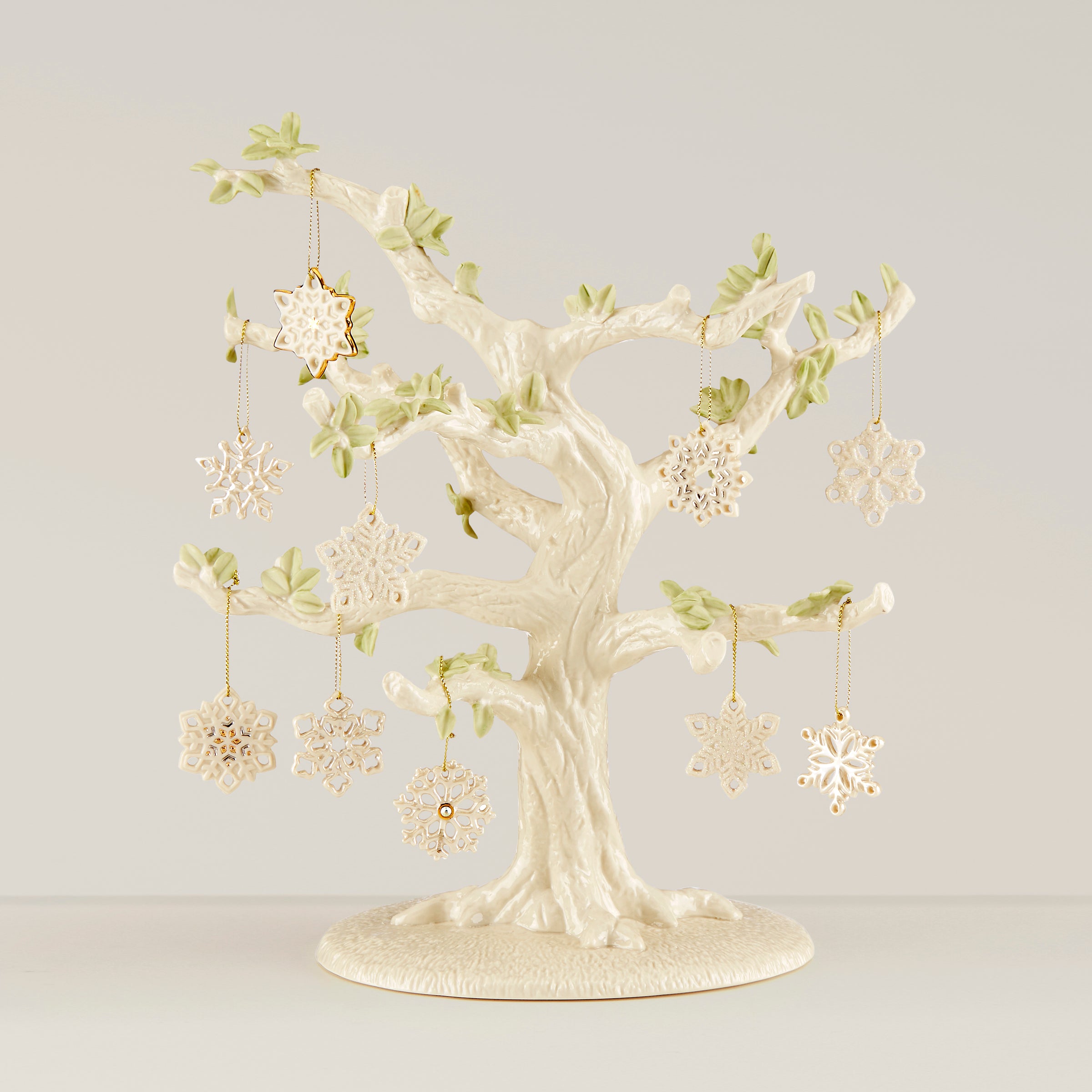 Porcelain Snowflake Ornament & Tree Set with 10 Unique Mini Ornaments