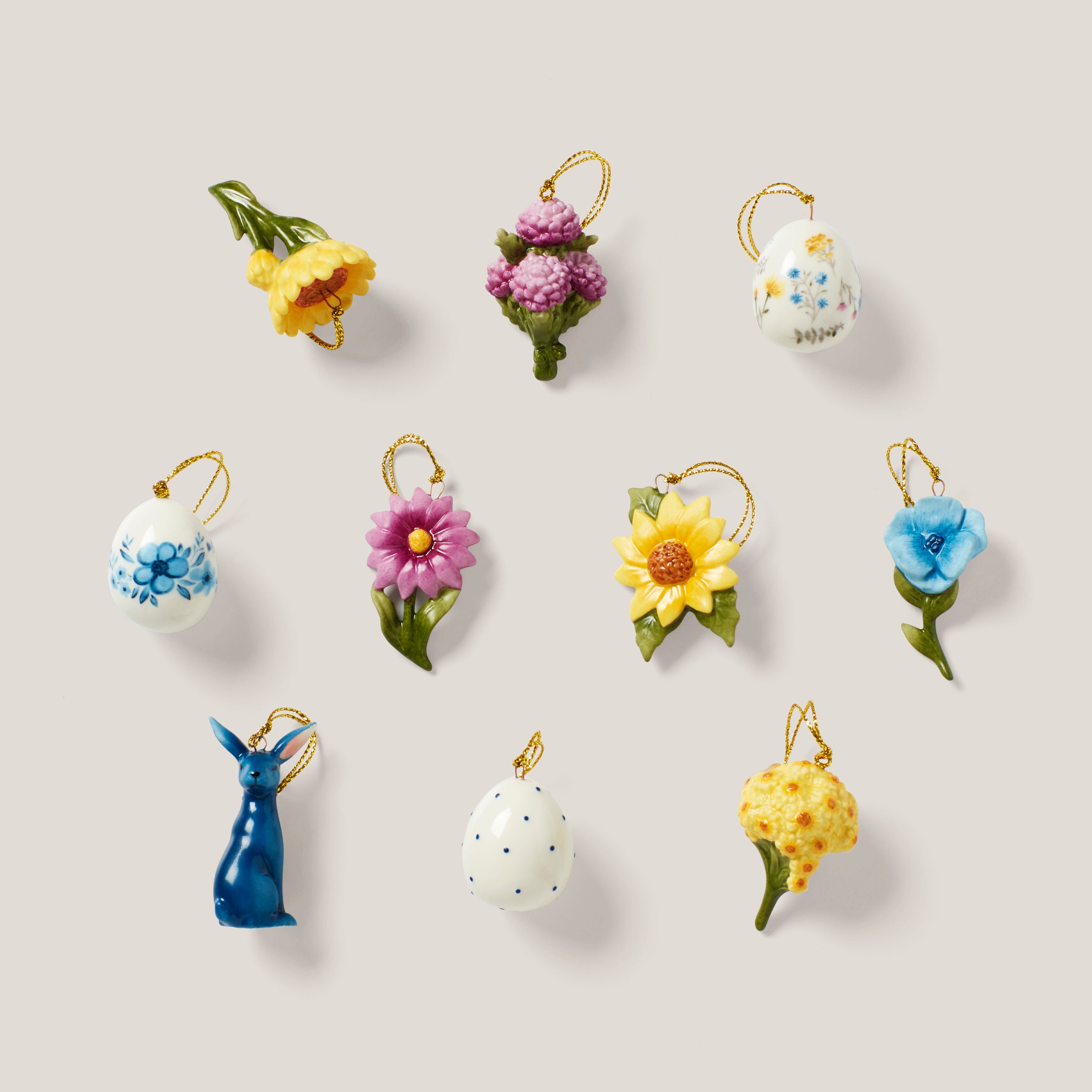 Porcelain Easter Ornament Set with Floral Designs | 10-Piece