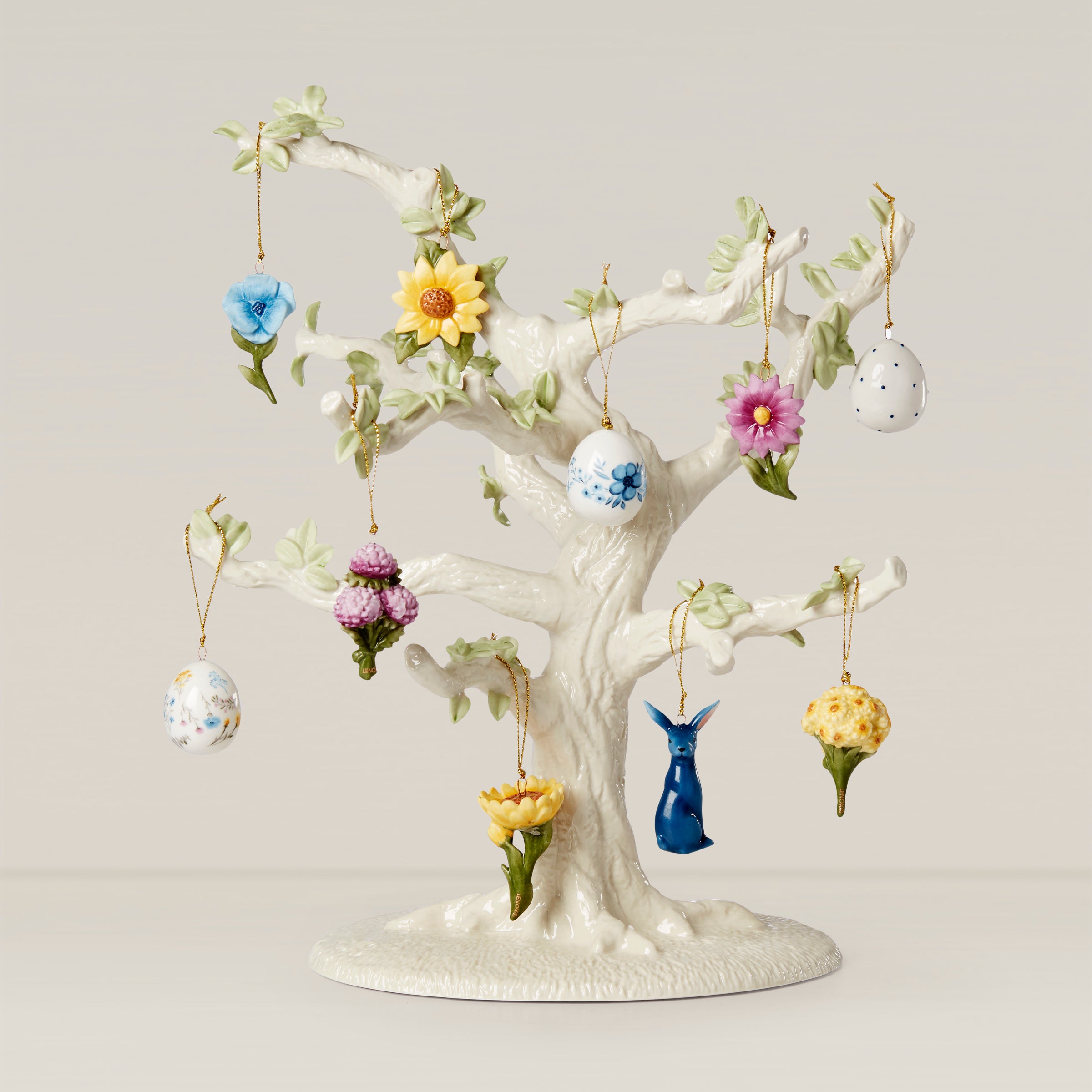 Porcelain Easter Ornament Set with Floral Designs | 10-Piece