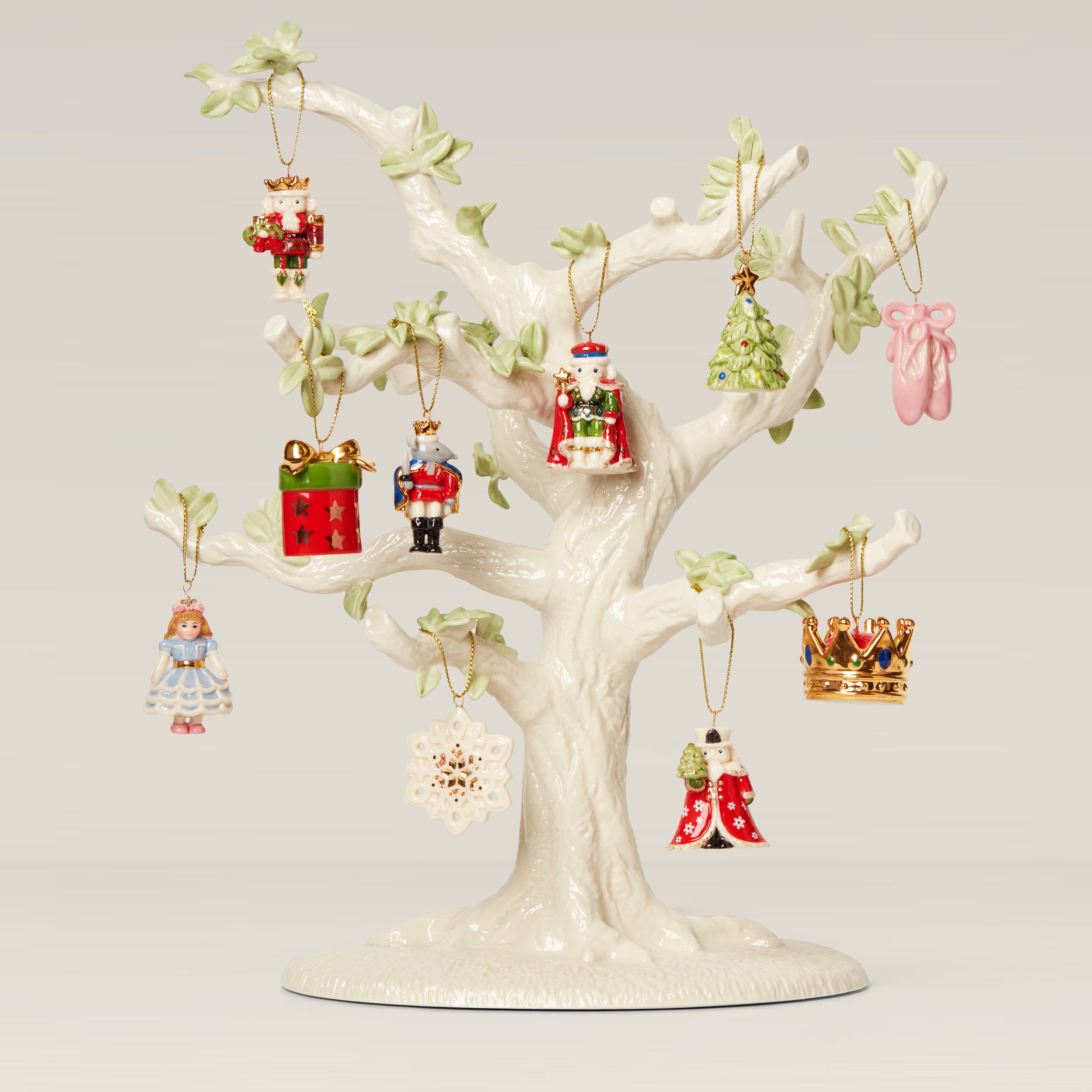 Porcelain Nutcracker Ornament & Tree Set with 10 Mini Decorations