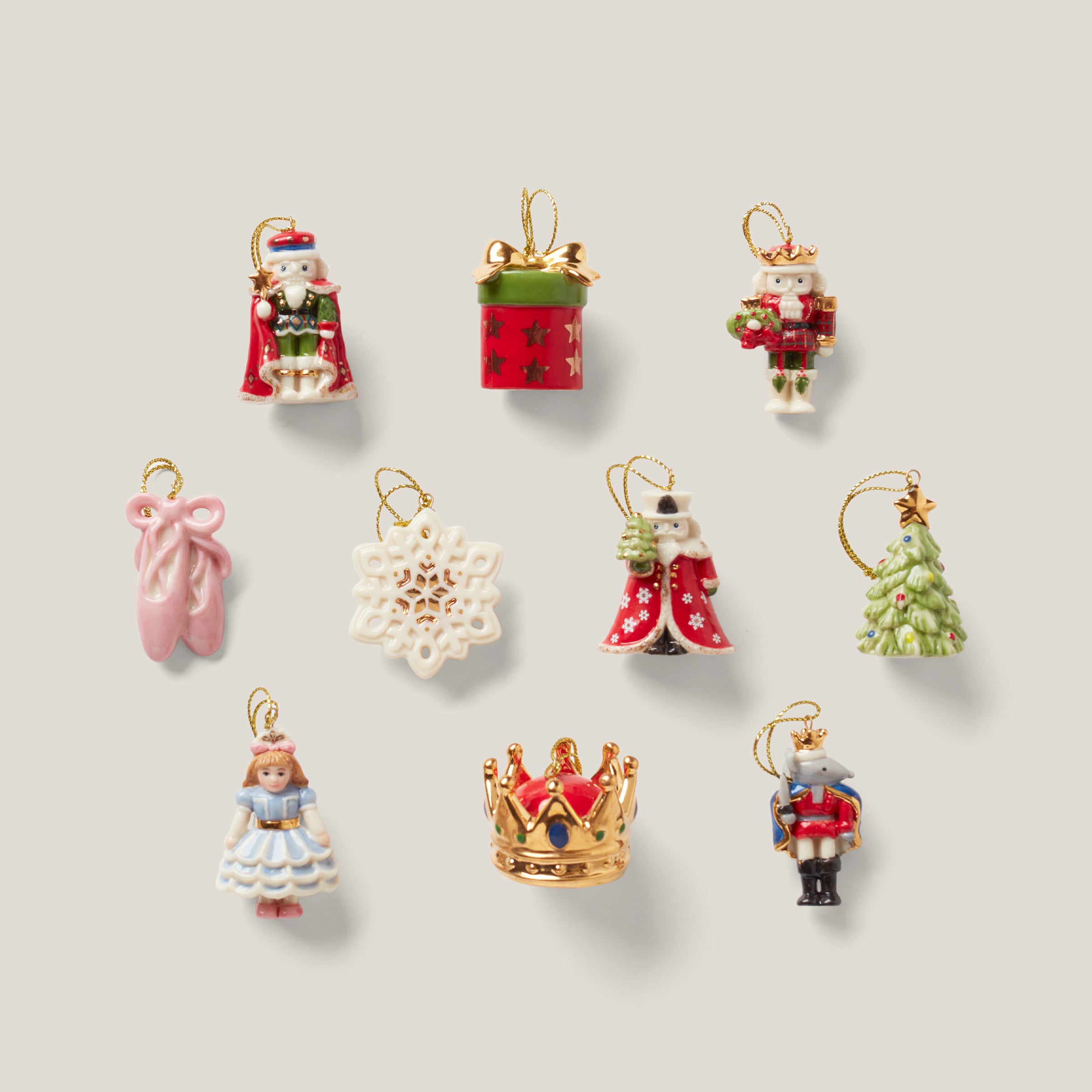 Porcelain Nutcracker Ornament & Tree Set with 10 Mini Decorations
