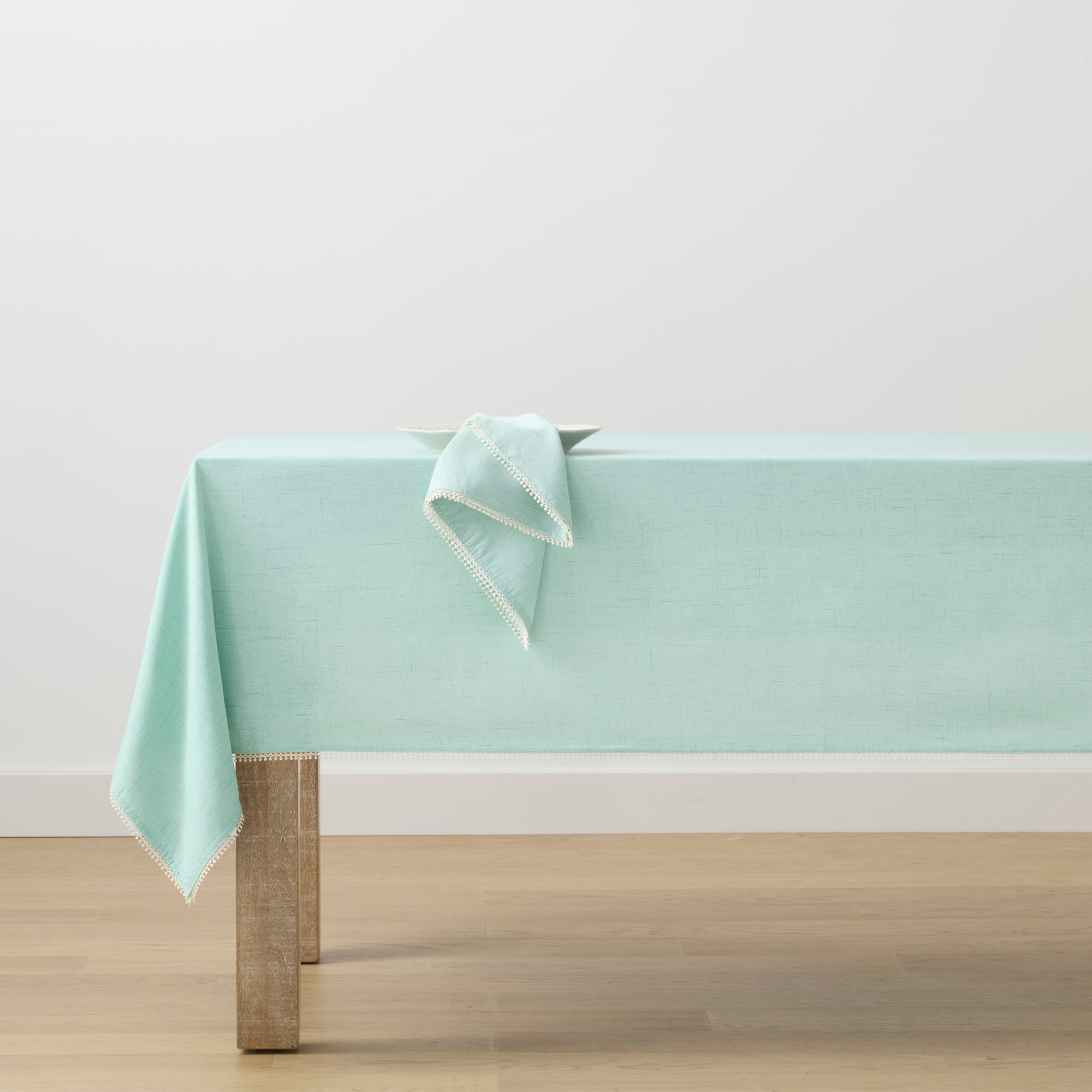 Ice Blue French Country Tablecloth with Frayed Edges | French Perle