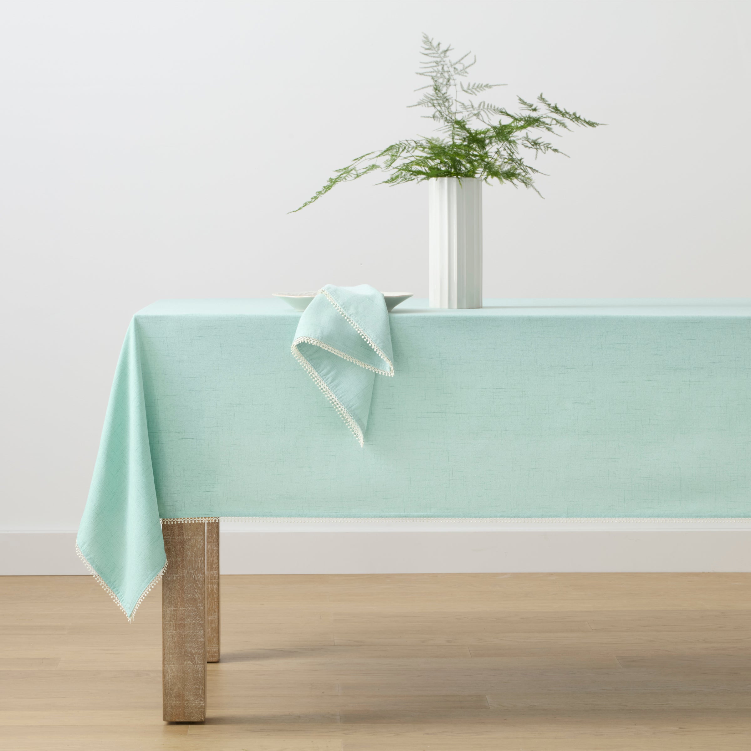 Ice Blue French Country Tablecloth with Frayed Edges | French Perle
