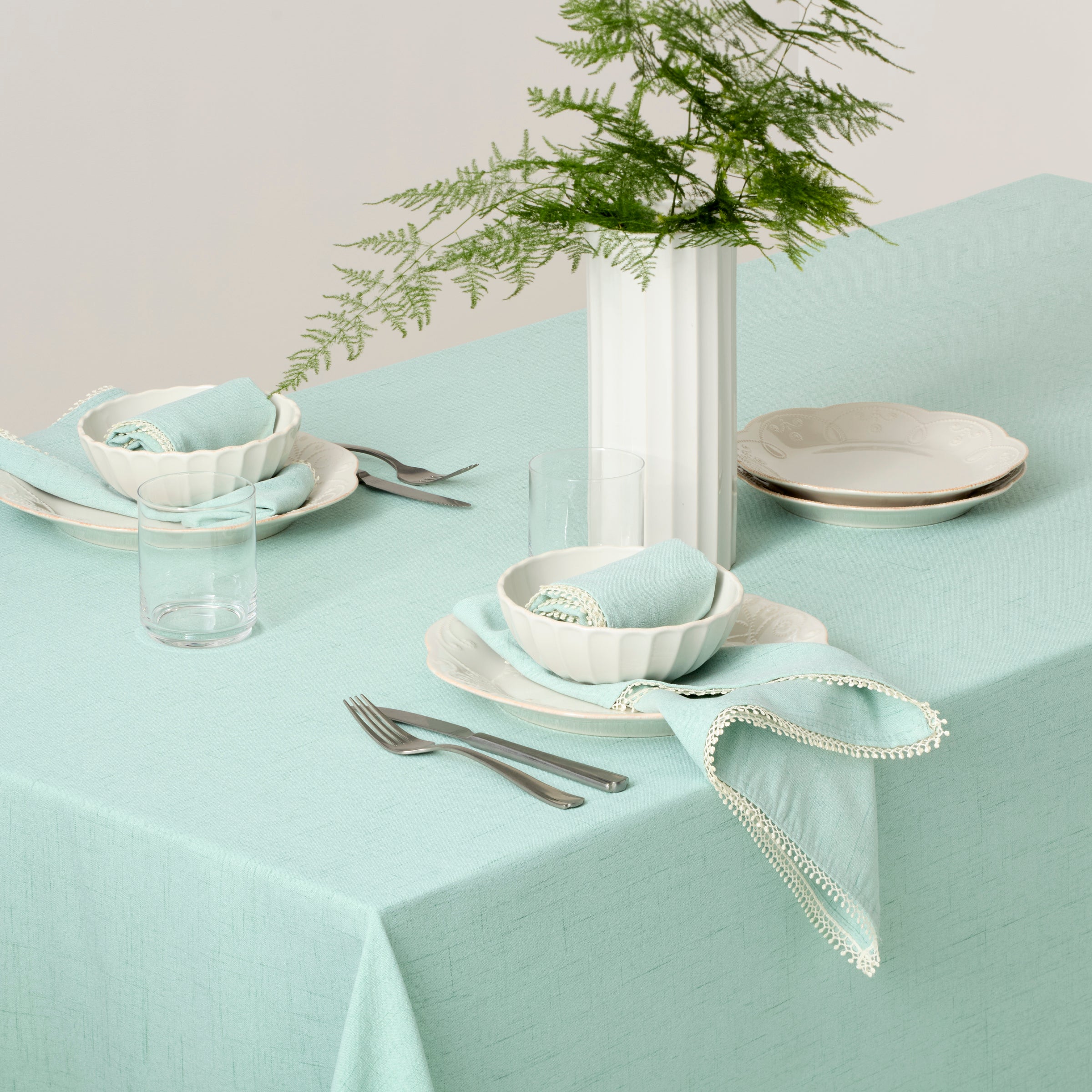 Ice Blue French Country Tablecloth with Frayed Edges | French Perle