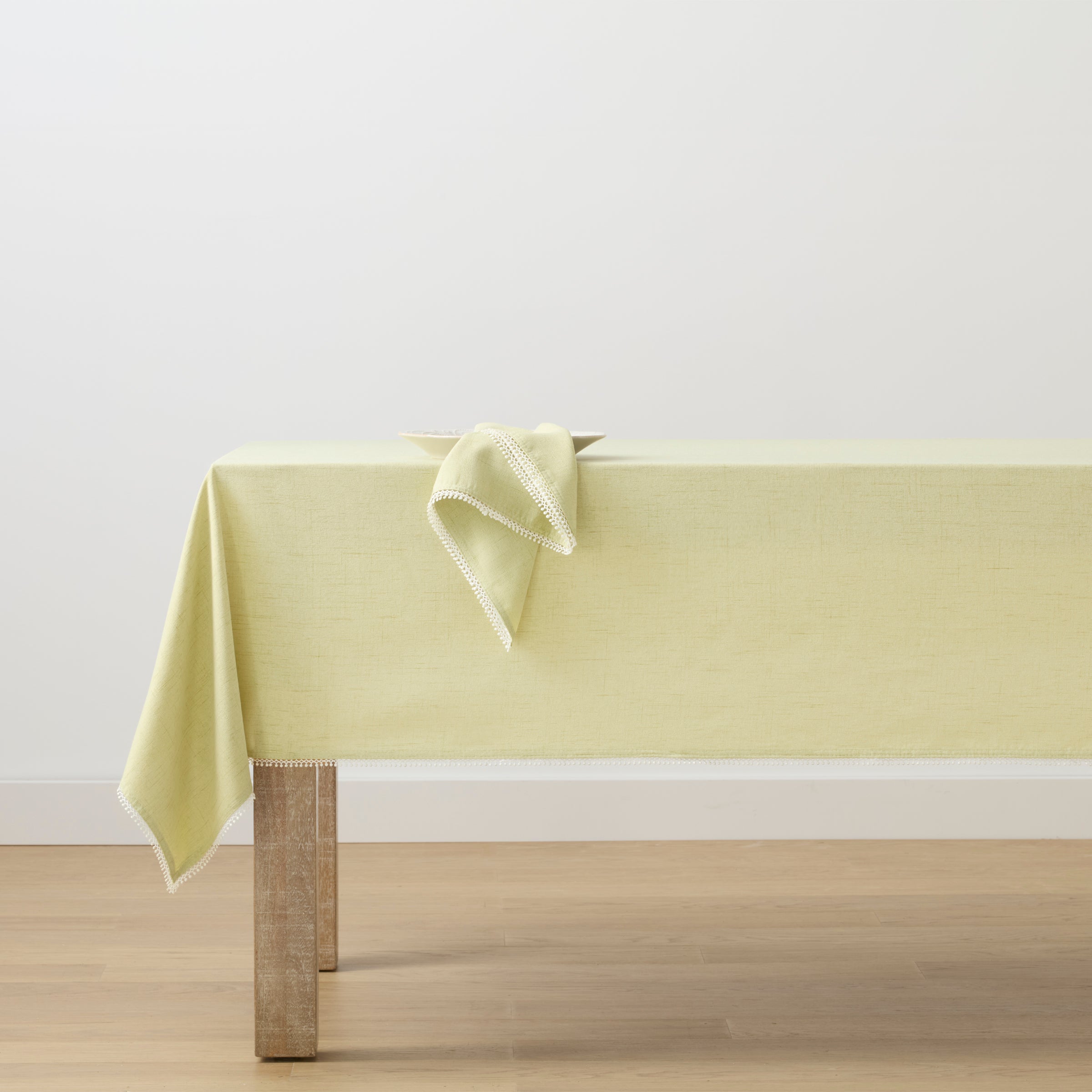 Pistachio French Country Tablecloth with Frayed Edges | French Perle