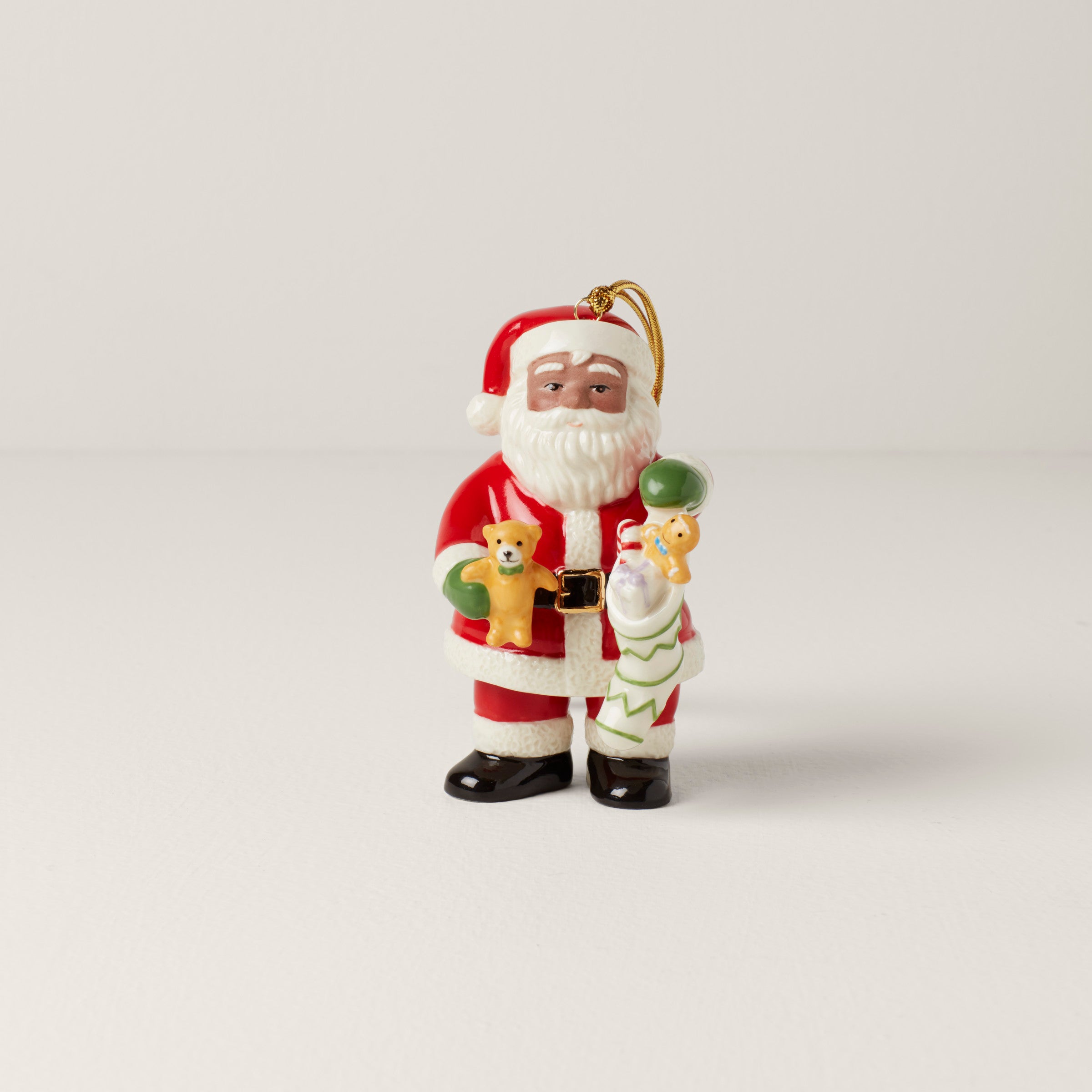 African American Santa Claus Porcelain Ornament with Stocking