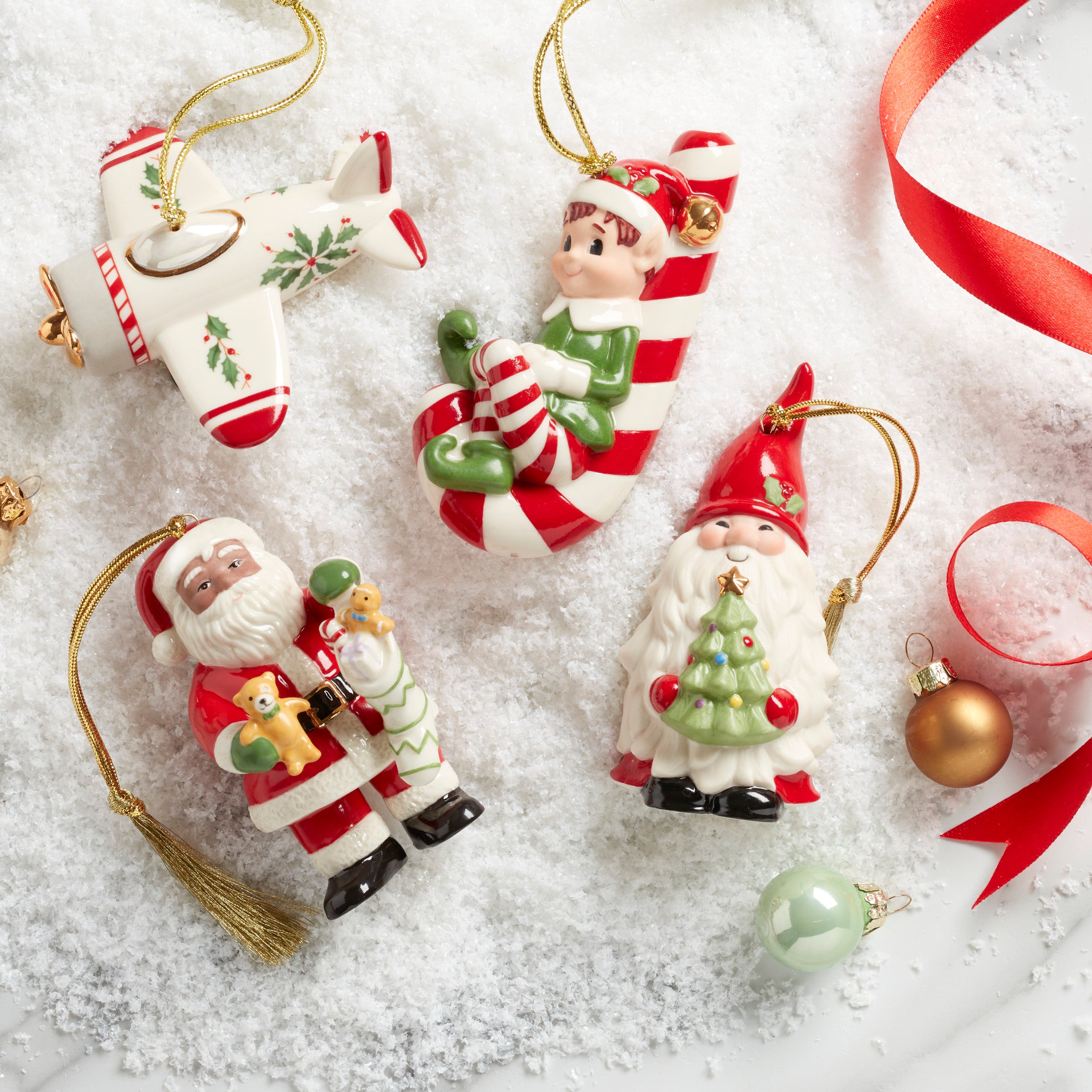 African American Santa Claus Porcelain Ornament with Stocking
