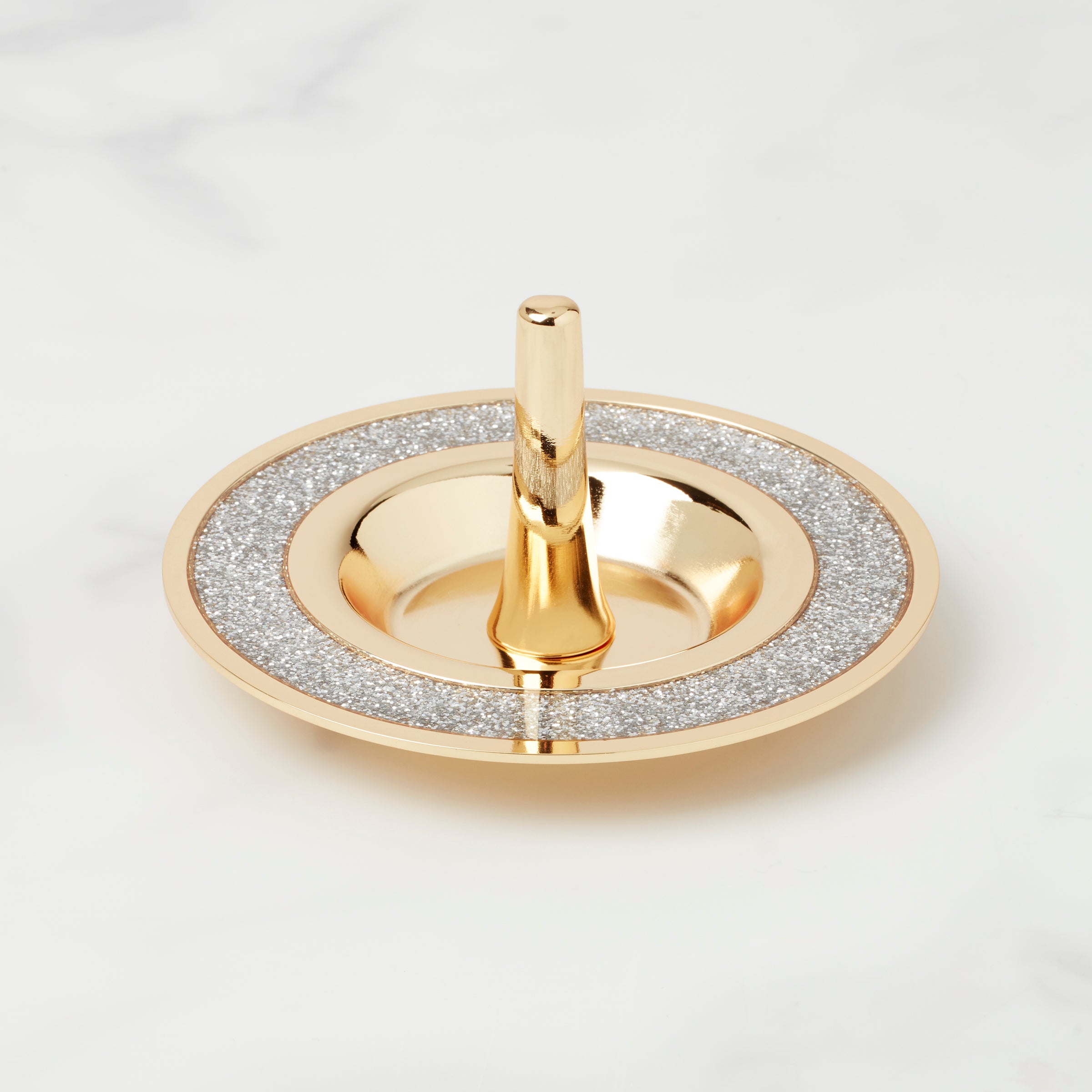 Silver Glitter Ring Dish for Jewelry Display | Sitting Pretty