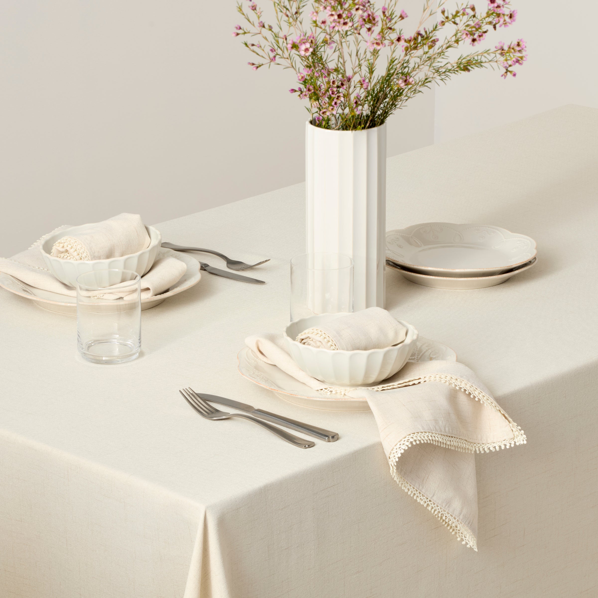 French Country Tablecloth with Embroidered Edges | Natural Perle 60X84
