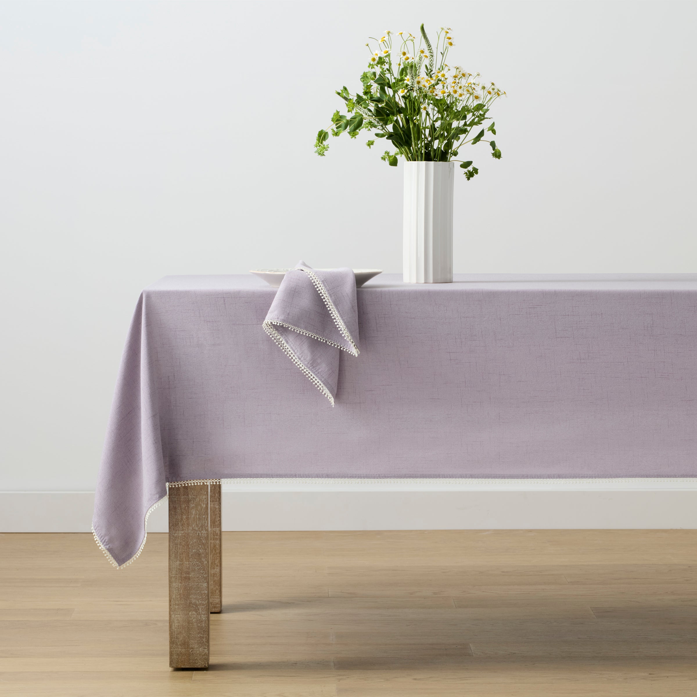 French Country Embroidered Violet Tablecloth 60x84 | French Perle