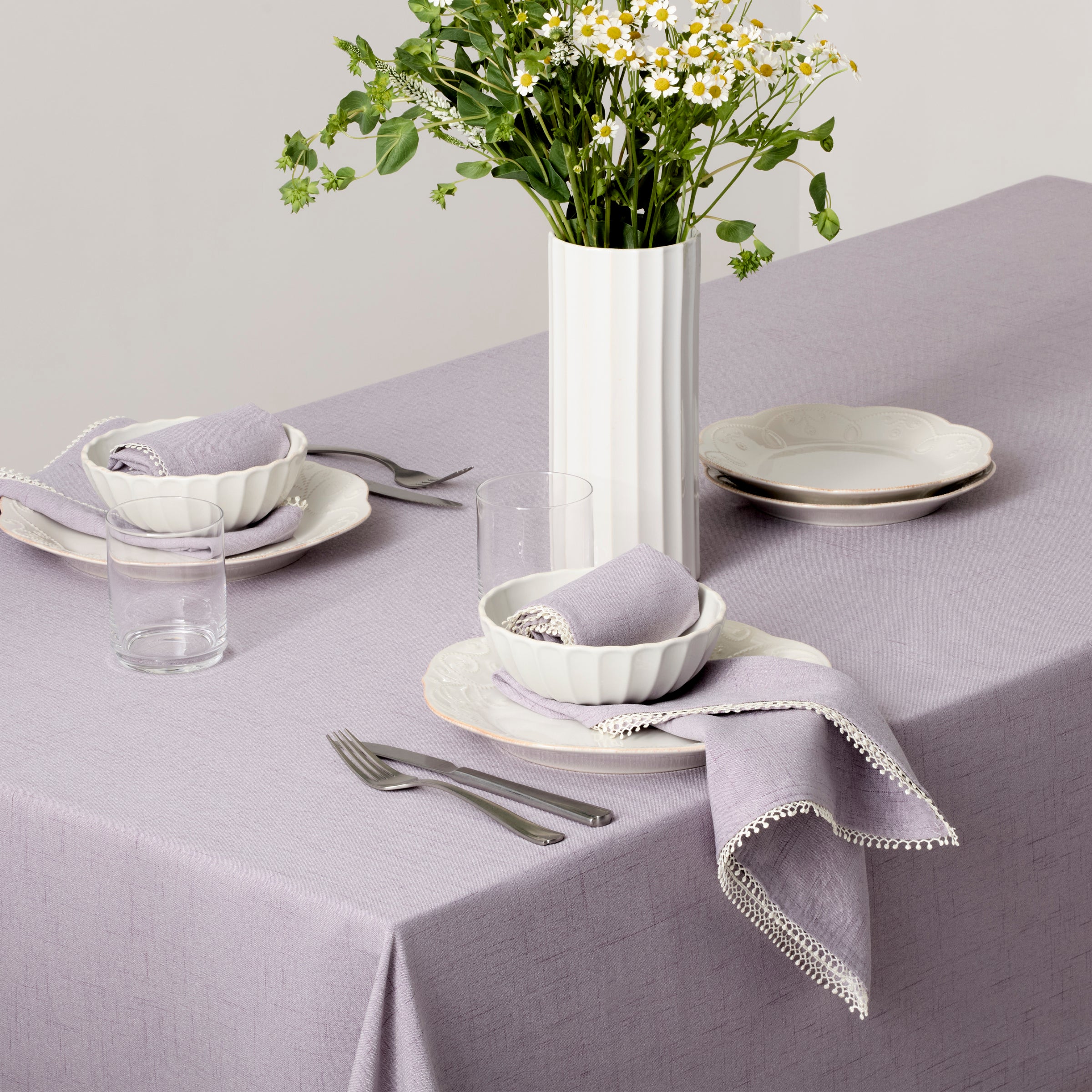 French Country Embroidered Violet Tablecloth 60x84 | French Perle