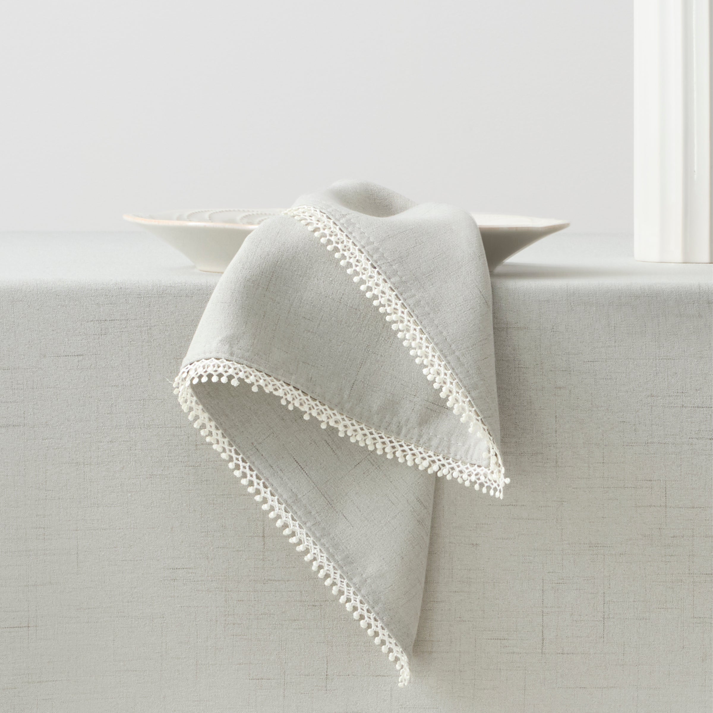 Embroidered Dove Grey Dinner Napkin 19x19 | French Perle