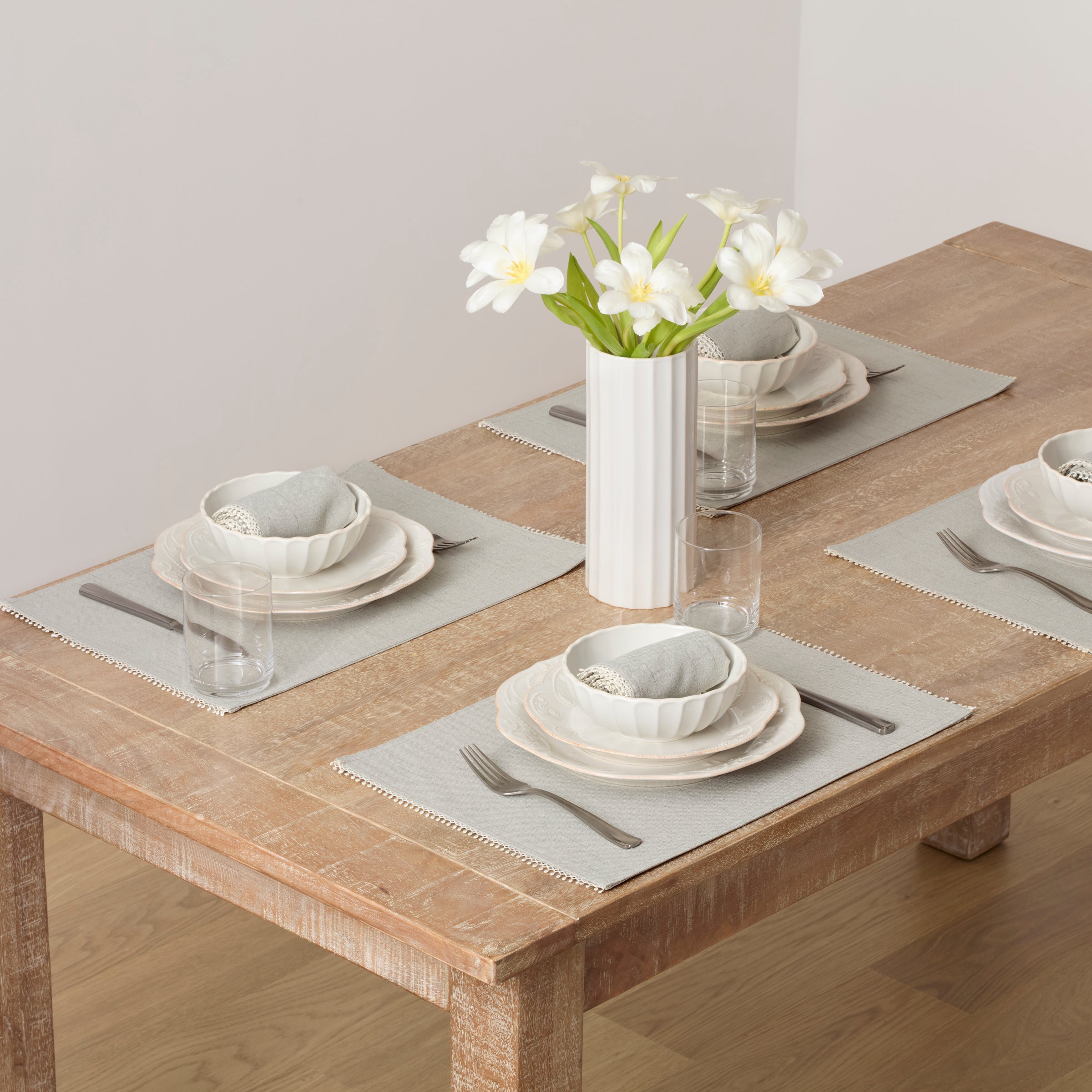 Embroidered French Country Placemat in Dove Grey | French Perle
