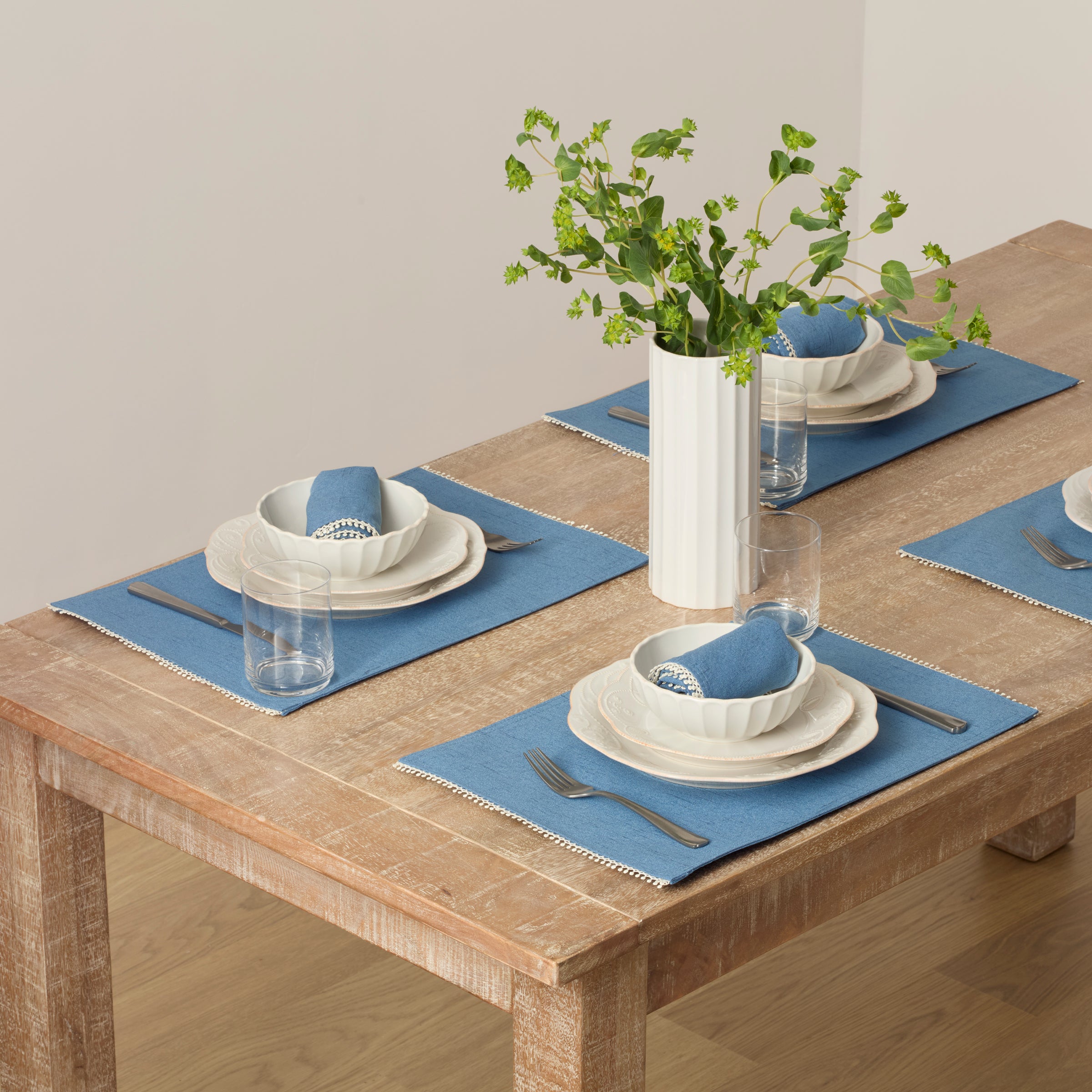 French Country Placemats Set of 4 - Embroidered Periwinkle | French Perle