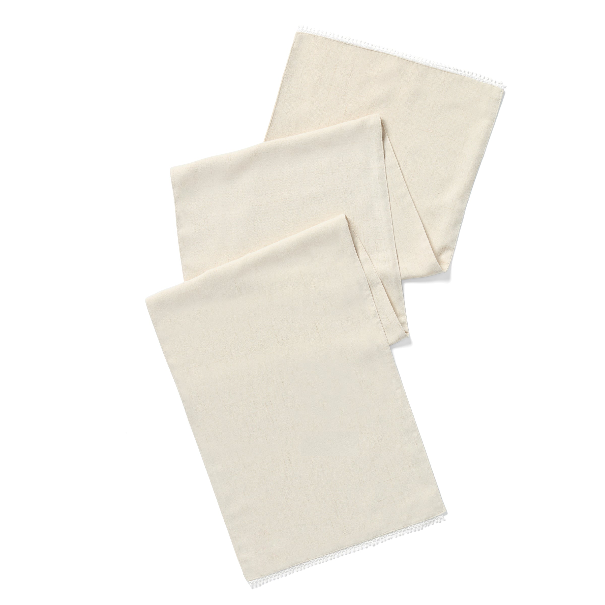 French Country Table Runner with Embroidered Edges | Natural Perle