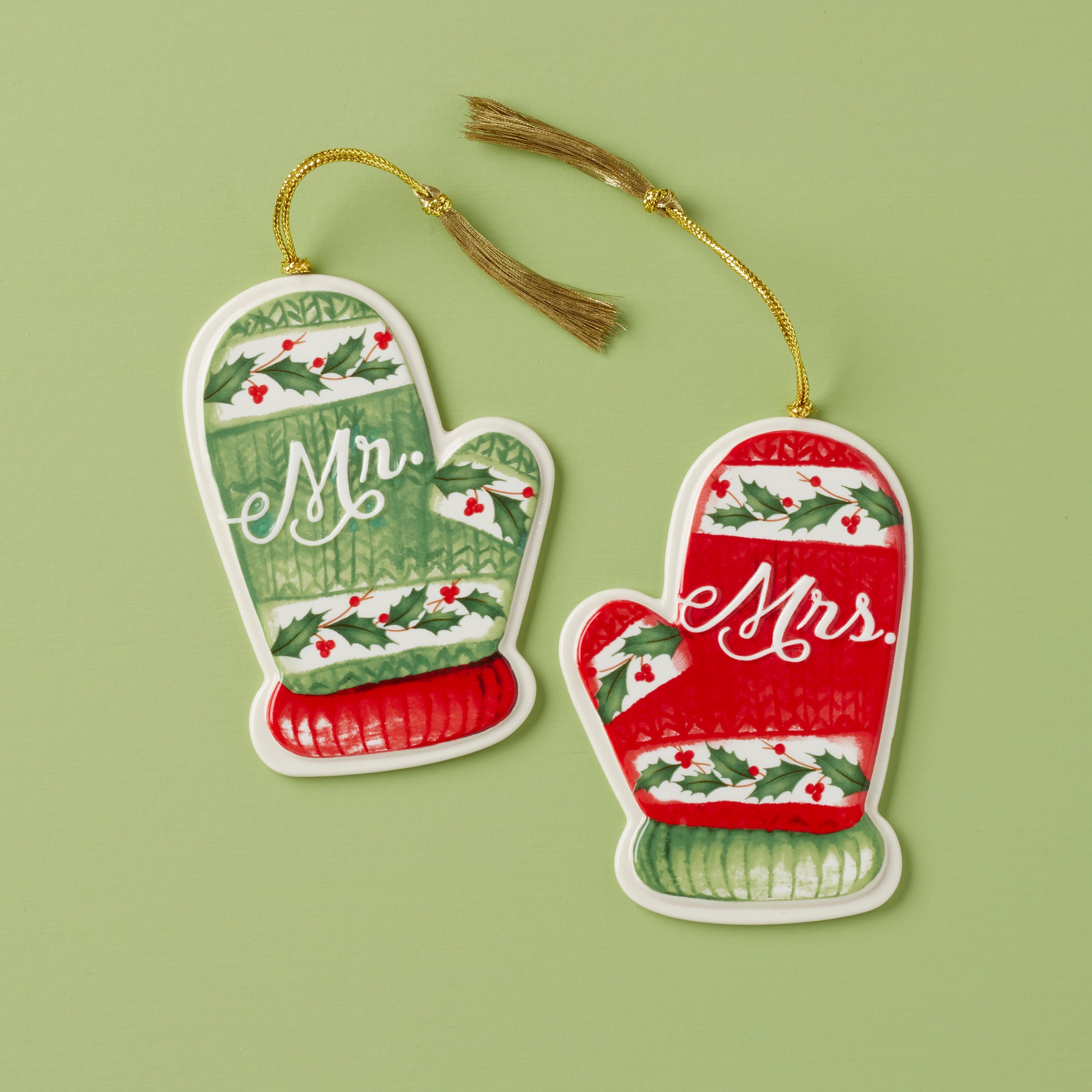 Mr. & Mrs. Mitten Ornaments Set for Couples | Christmas Tree Decor