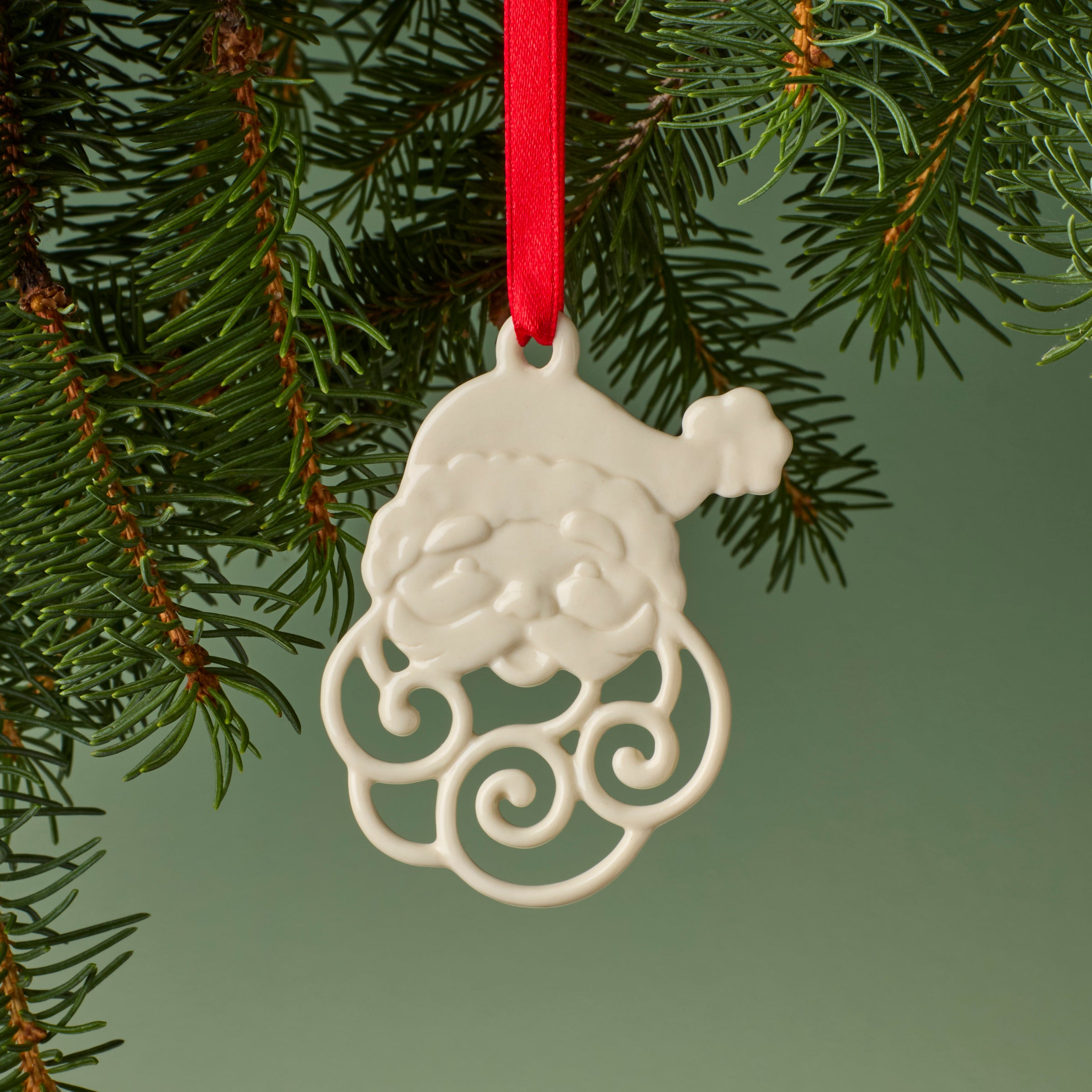 Porcelain Santa Charm Ornament with Pierced Detailing | Holiday Decor