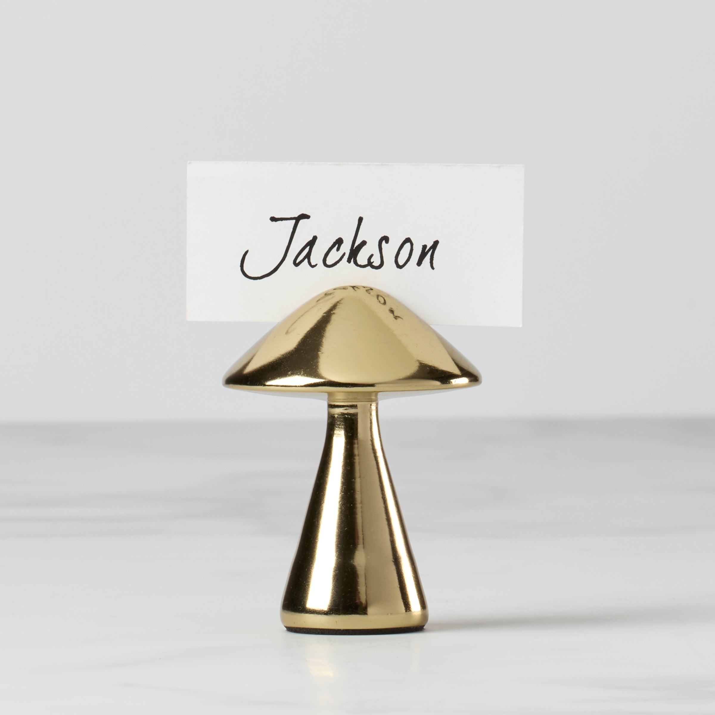 Gold Mushroom Place Card Holder for Weddings & Events | Elegant Table Decor